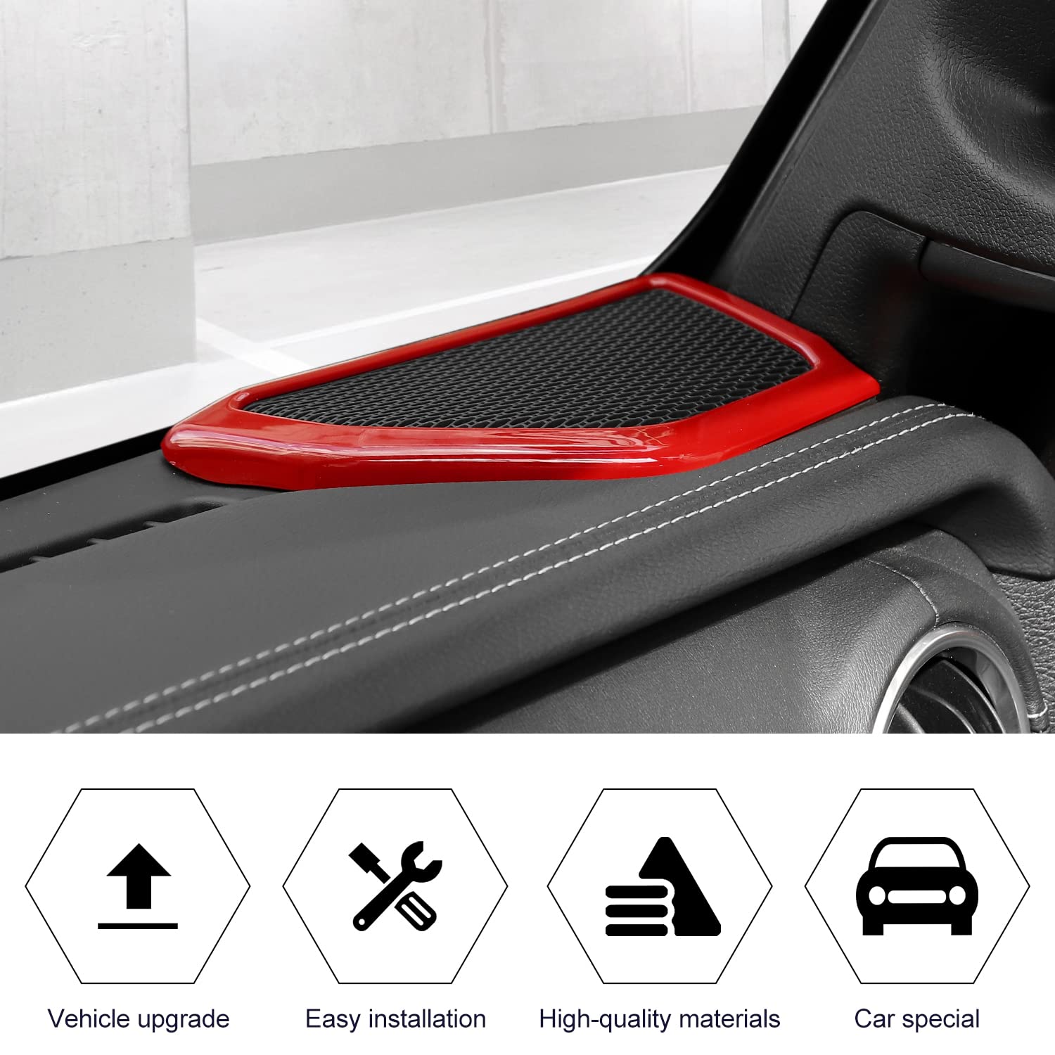RT-TCZ A Pillar Speaker Trim Cover Ring - Interior Accessories for 2018-2022 Jeep Wrangler JL/JLU (Red) | Upgrade Your Car Audio System & Enhance Cabin Style