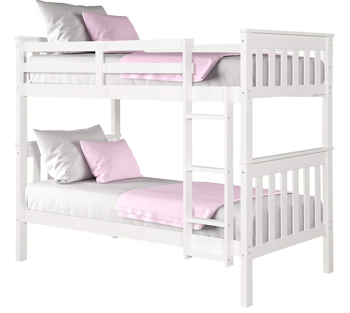 Angel Line Brandon Twin Over Twin Bunk Bed - Space Saving Kids Bunk Bed with Guardrails, White - Perfect for Small Bedrooms, Shared Kids Rooms & Sleepovers