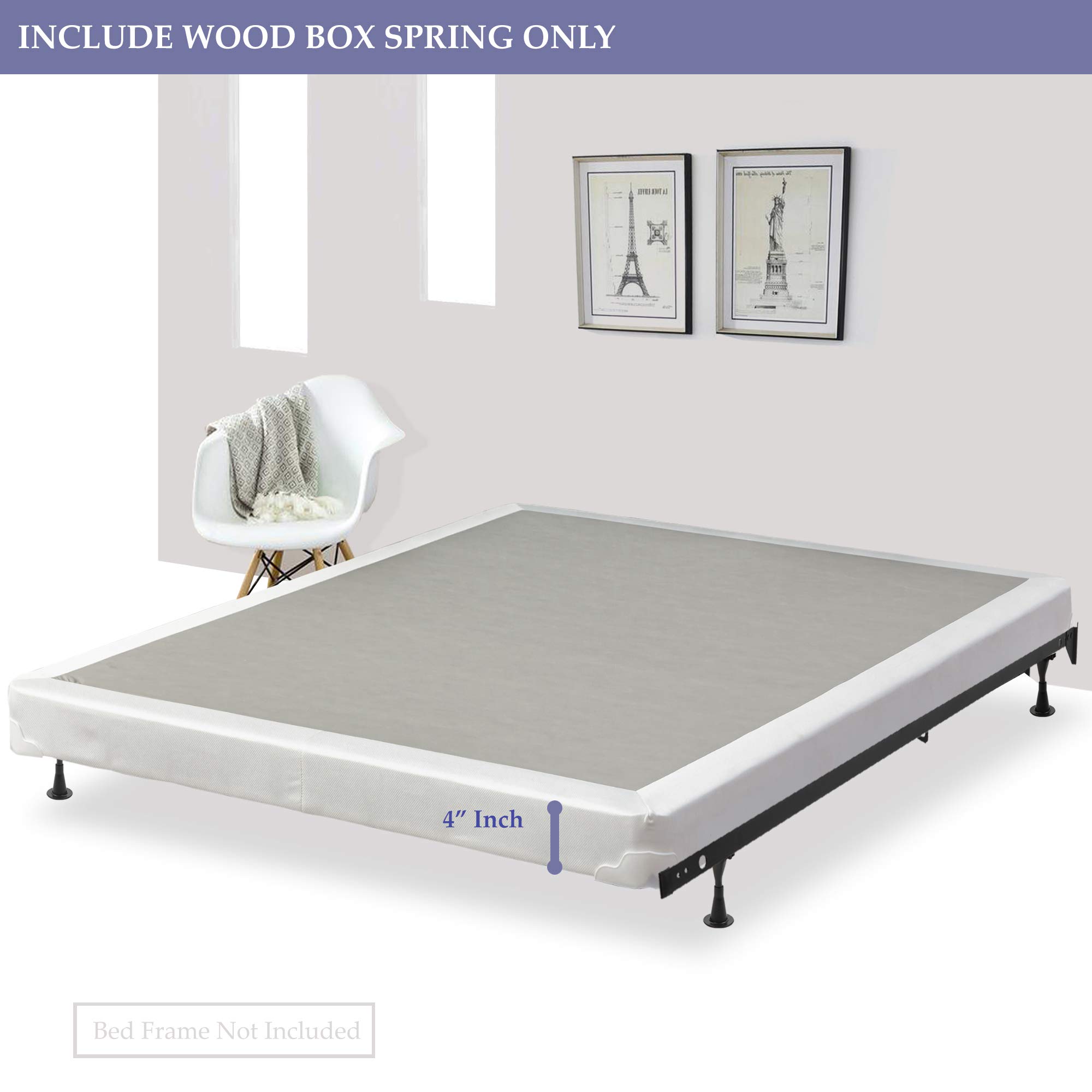 Fully Assembled Low Profile Wood Box Spring Foundation for Mattress Set - 75