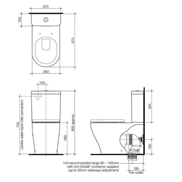 Caroma Luna Slim Wall Faced Toilet Suite with Upgraded Seat Design - Space Saving Modern Bathroom Solution for Small Spaces & Contemporary Homes