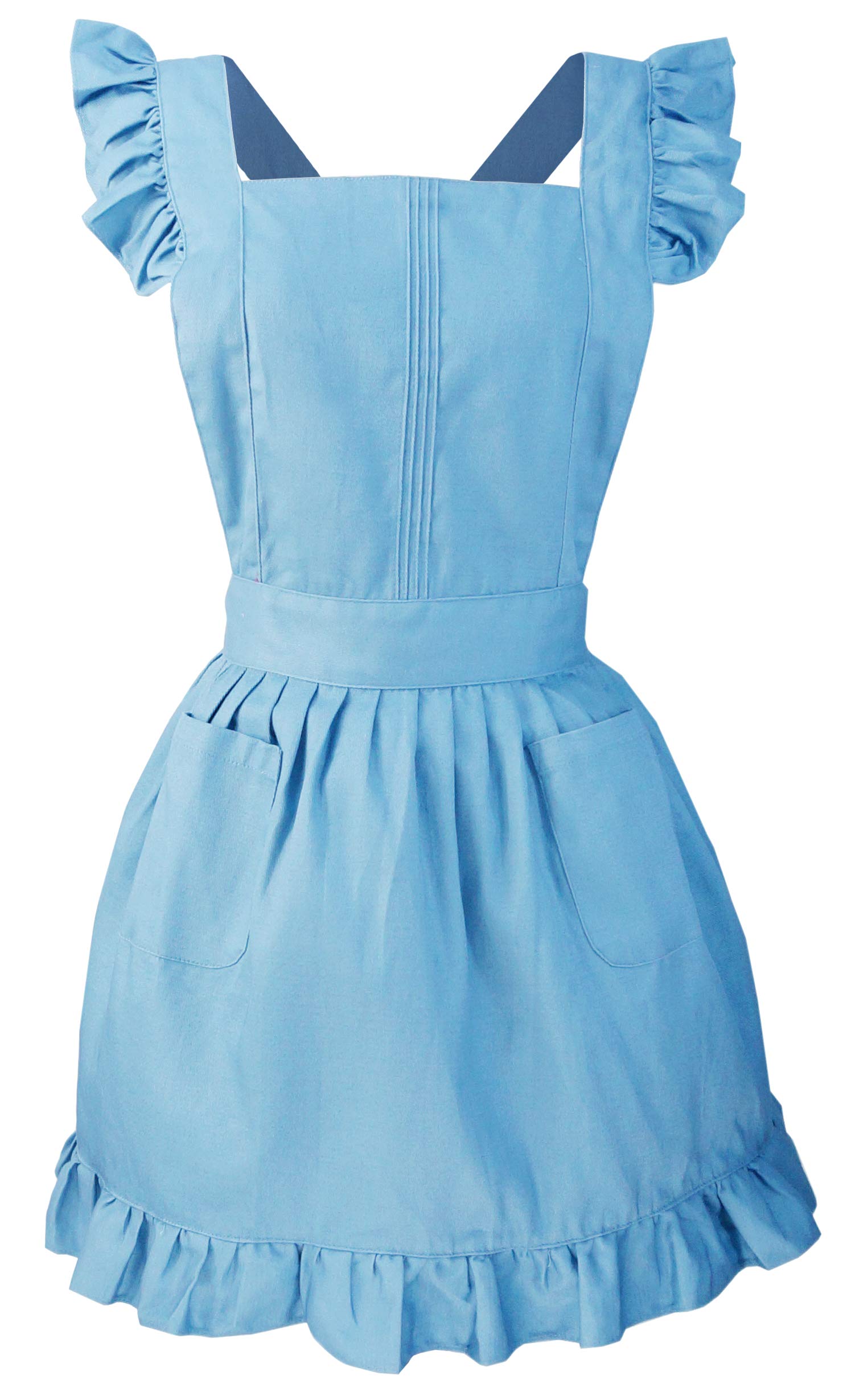 Vintage Adjustable Ruffle Apron for Cooking, Baking & Cleaning - Blue Retro Maid Costume - Perfect for Home Kitchen, BBQ, Housekeeping & Themed Parties
