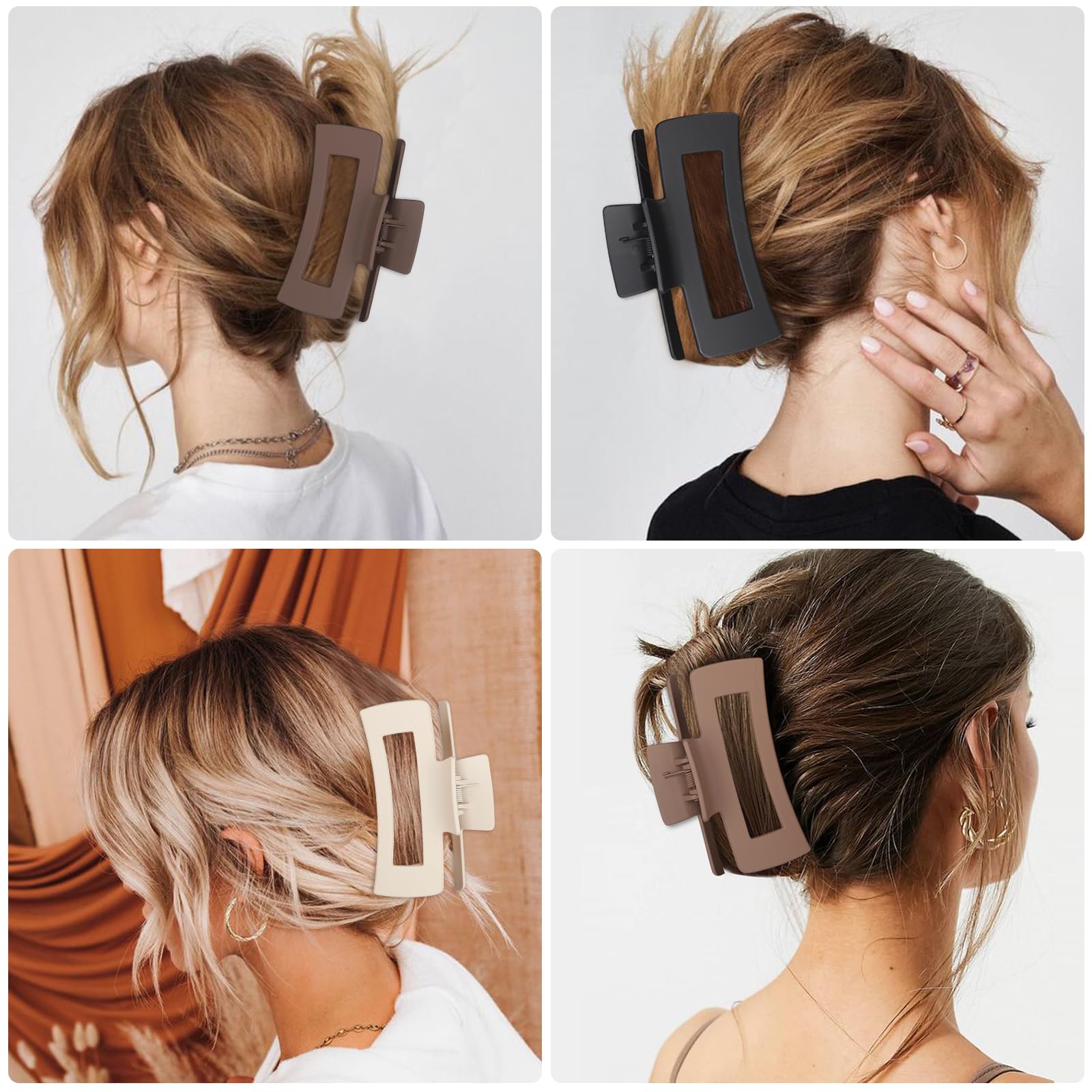 4.1 Inch Large Hair Clips 8 Pcs - Square Claw Clips for Thick Hair, Big Acrylic Banana Jaw Clips - Hair Accessories for Women & Girls (Grey Brown) - Perfect for Updos, Ponytails & Everyday Styling