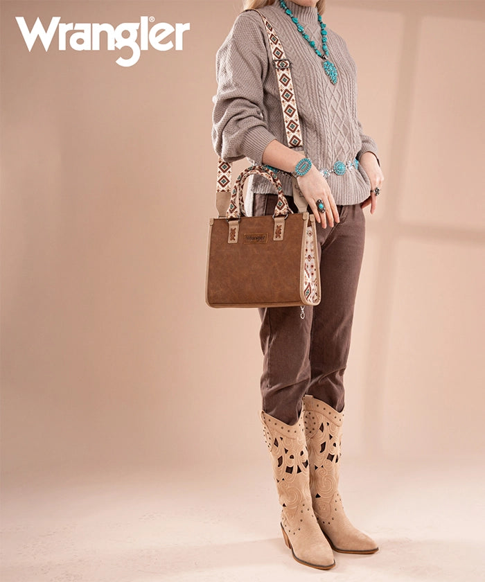 Wrangler Aztec Print Tote Bag for Women - Stylish & Durable Cotton Shoulder Bag - Perfect for Shopping, Beach, Work & Travel