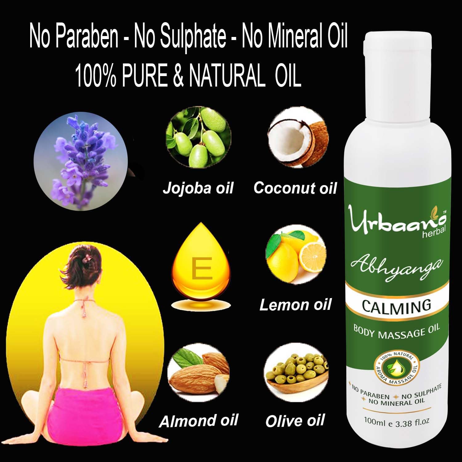 Urbaano Herbal Body Massage Oil for Stress Relief & Skin Firming - Ayurvedic Abhyanga Slimming Treatment to Reduce Cellulite, Calming & Skin-Friendly - 100ml | Perfect for Relaxation, Spa Days & Home Self-Care Routines
