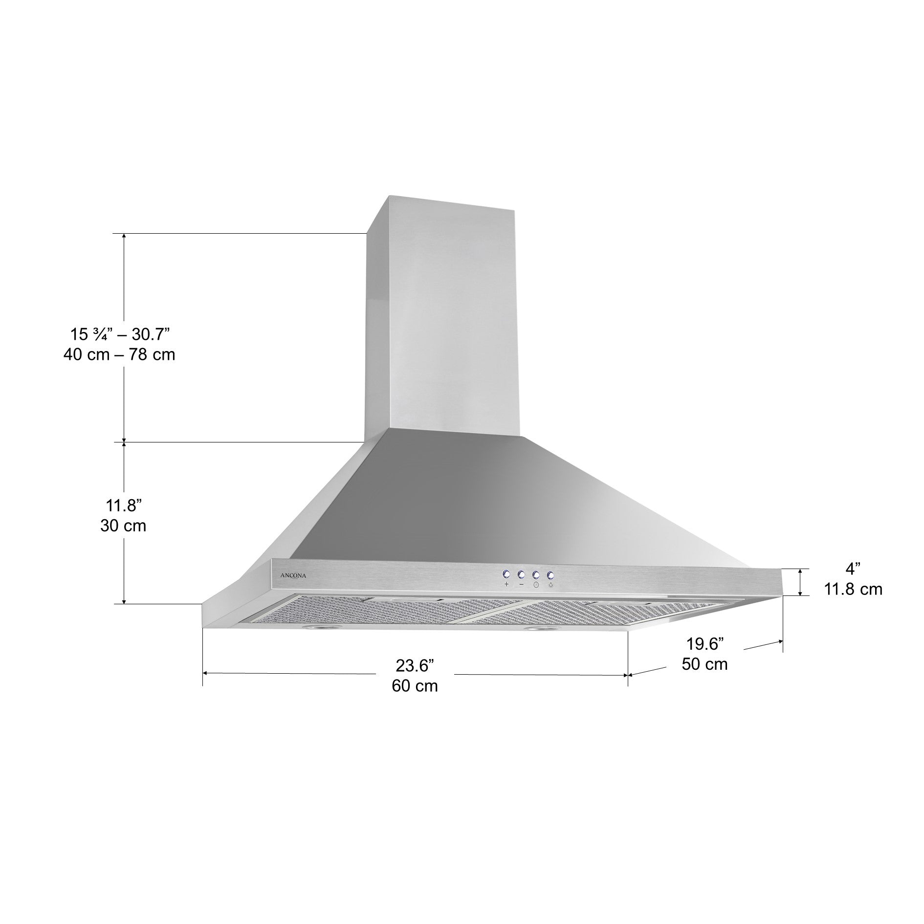 24 Inch Wall Mounted Casetta Range Hood - Stainless Steel Kitchen Vent Hood with LED Lights - Perfect for Modern Home Cooking & Smoke Removal