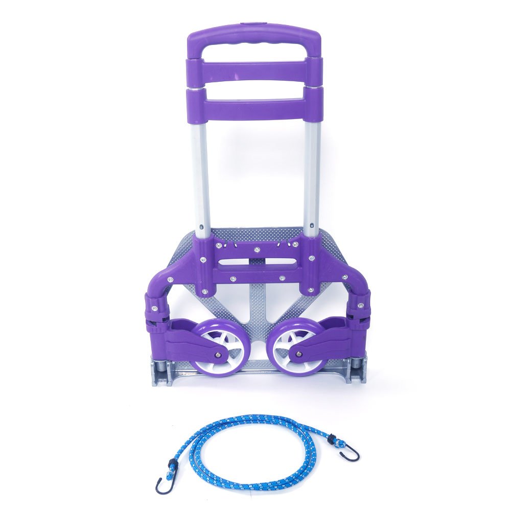 Portable Aluminum Folding Cart - Lightweight Collapsible Hand Truck with Wheels for Luggage, Groceries & Moving - Purple Dolly for Home, Office & Travel Use