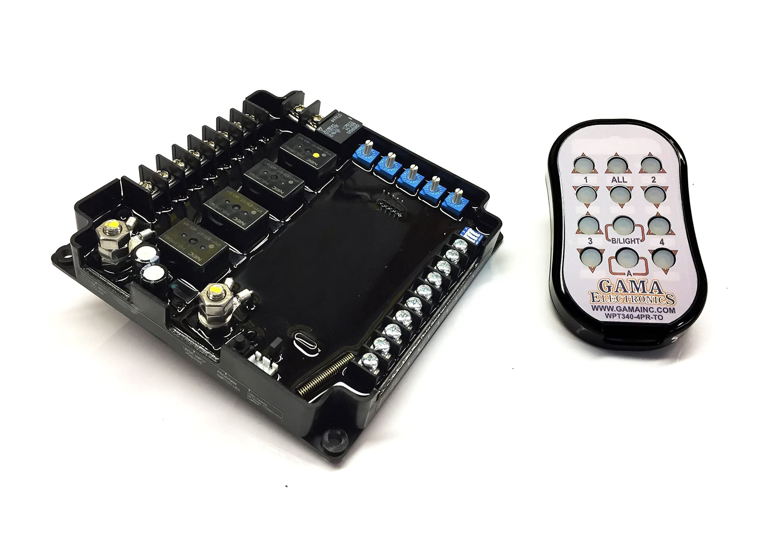GAMA Electronics RF340-4PR-ASL 12V DC Wireless Remote Control System for 4 Motors with Polarity Reversal & Auxiliary Switch Leads - Ideal for Industrial Automation, Gate Openers, and DIY Projects