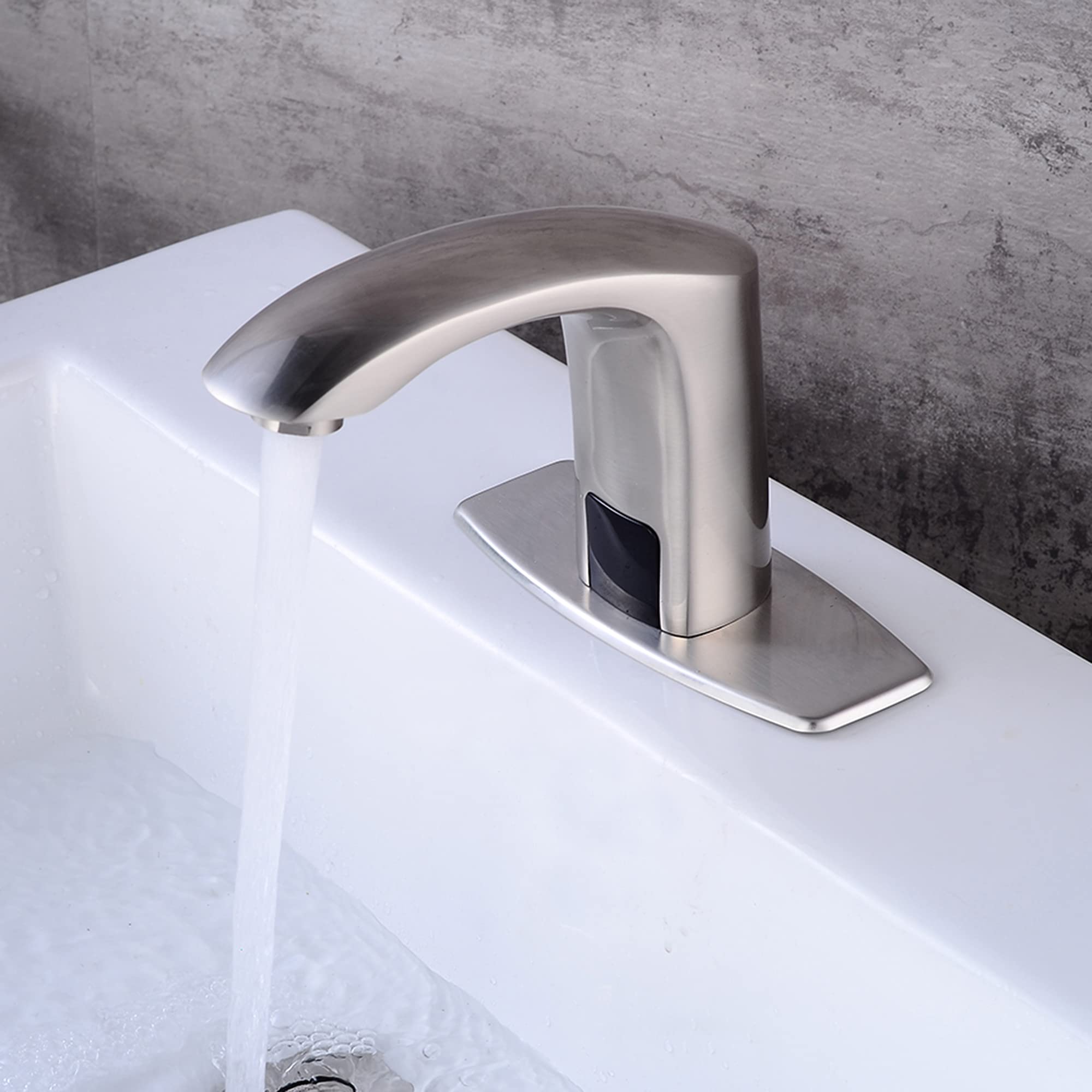 Hands Free Automatic Motion Sensor Bathroom Faucet - Touchless Bathroom Sink Faucet with Mixing Valve & Cover Plate, Brushed Nickel - Ideal for Home, Office & Public Restrooms