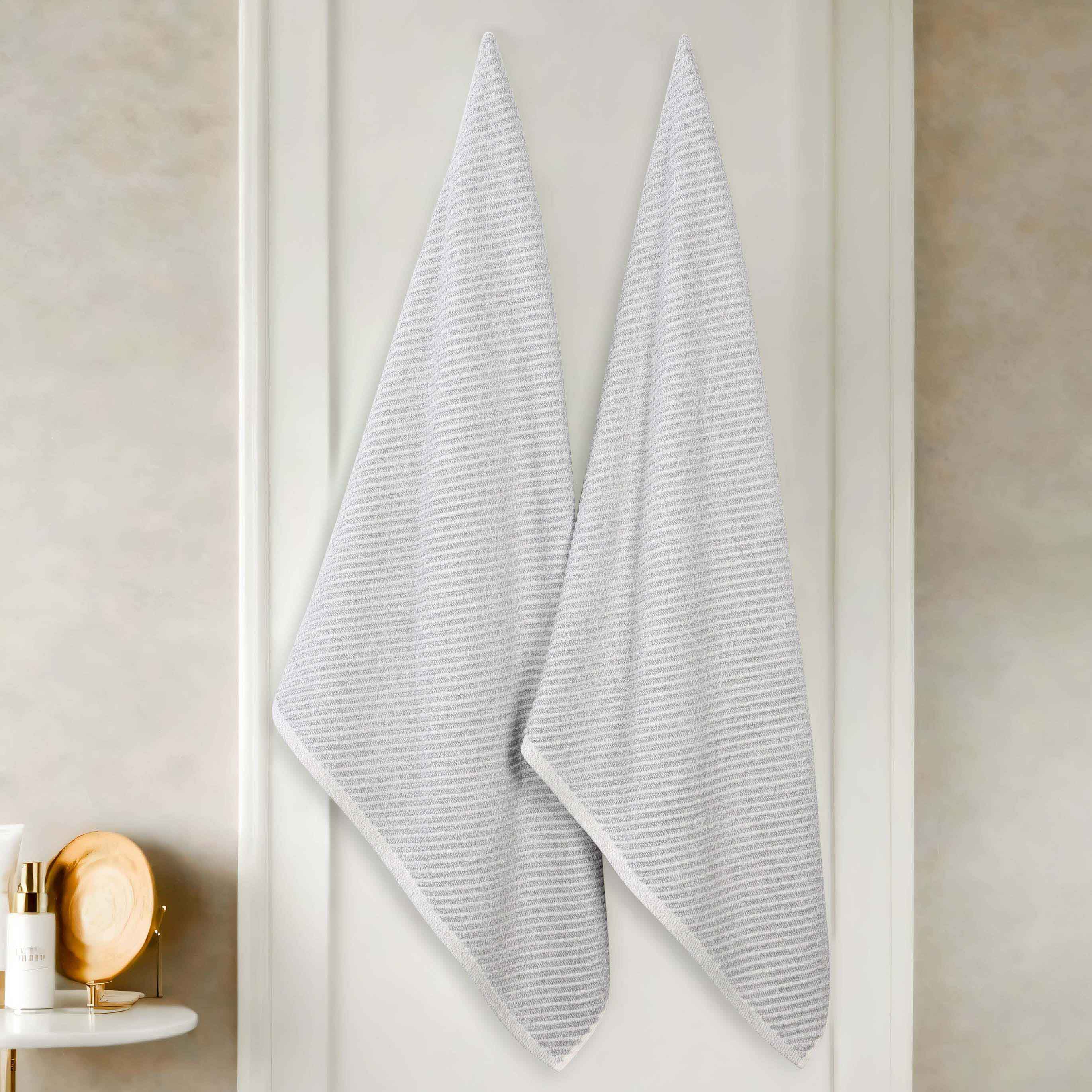Premium Cotton Blend Diagonal Stripes Bath Towels Set of 2 - Ultra Soft & Absorbent Bath Sheets for Spa, Beach & Luxury Bathroom Decor
