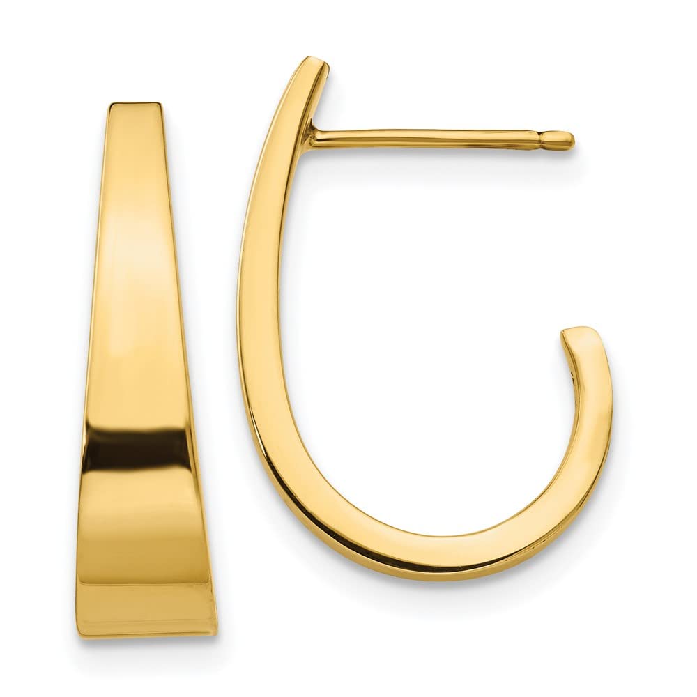 14K Solid Yellow Gold Medium J Hoop Drop Dangle Earrings for Women - Elegant Everyday & Party Jewelry Gift