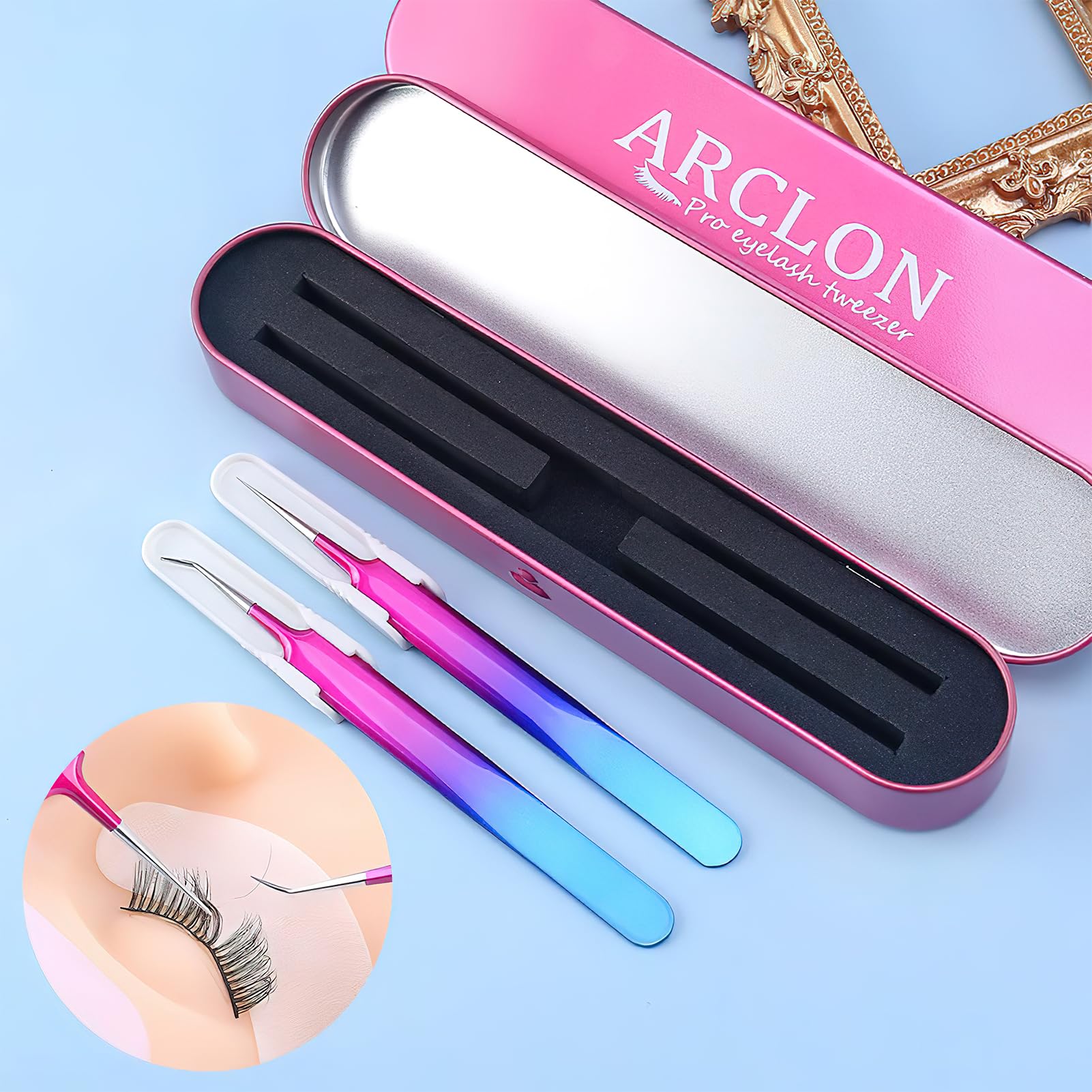 Professional Stainless Steel Lash Tweezers for 3D/6D Volume Eyelash Extensions - Precision Isolation Tweezers for Make Fans & Lash Artists - Includes Premium Storage Case - Perfect for Salon, Spa & Home Use