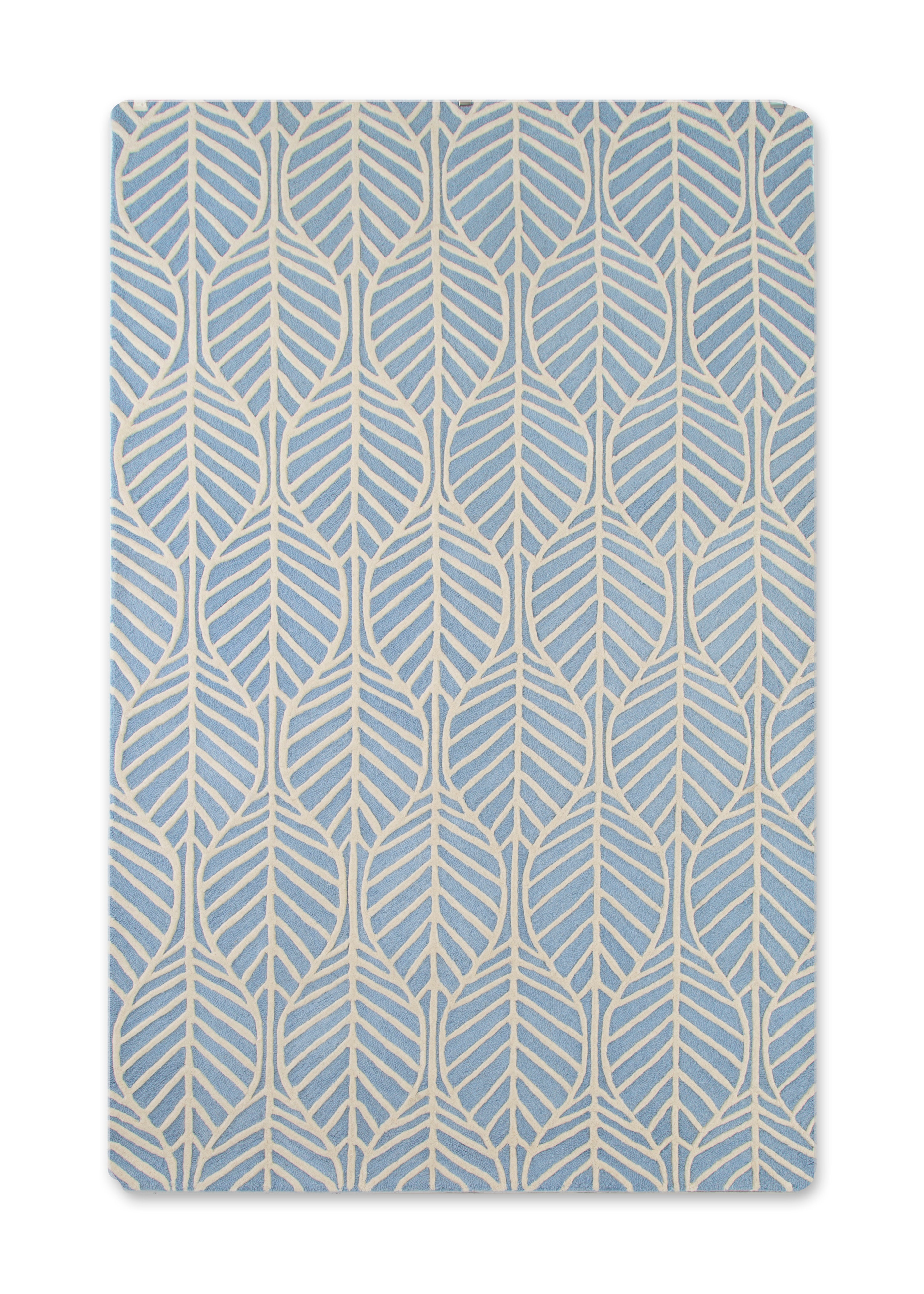 Blue Palm Hand Tufted 100% Wool Area Rug 5x8 Feet - Soft & Durable Living Room Rug for Home Decor, Bedroom Carpet, Office Floor Mat