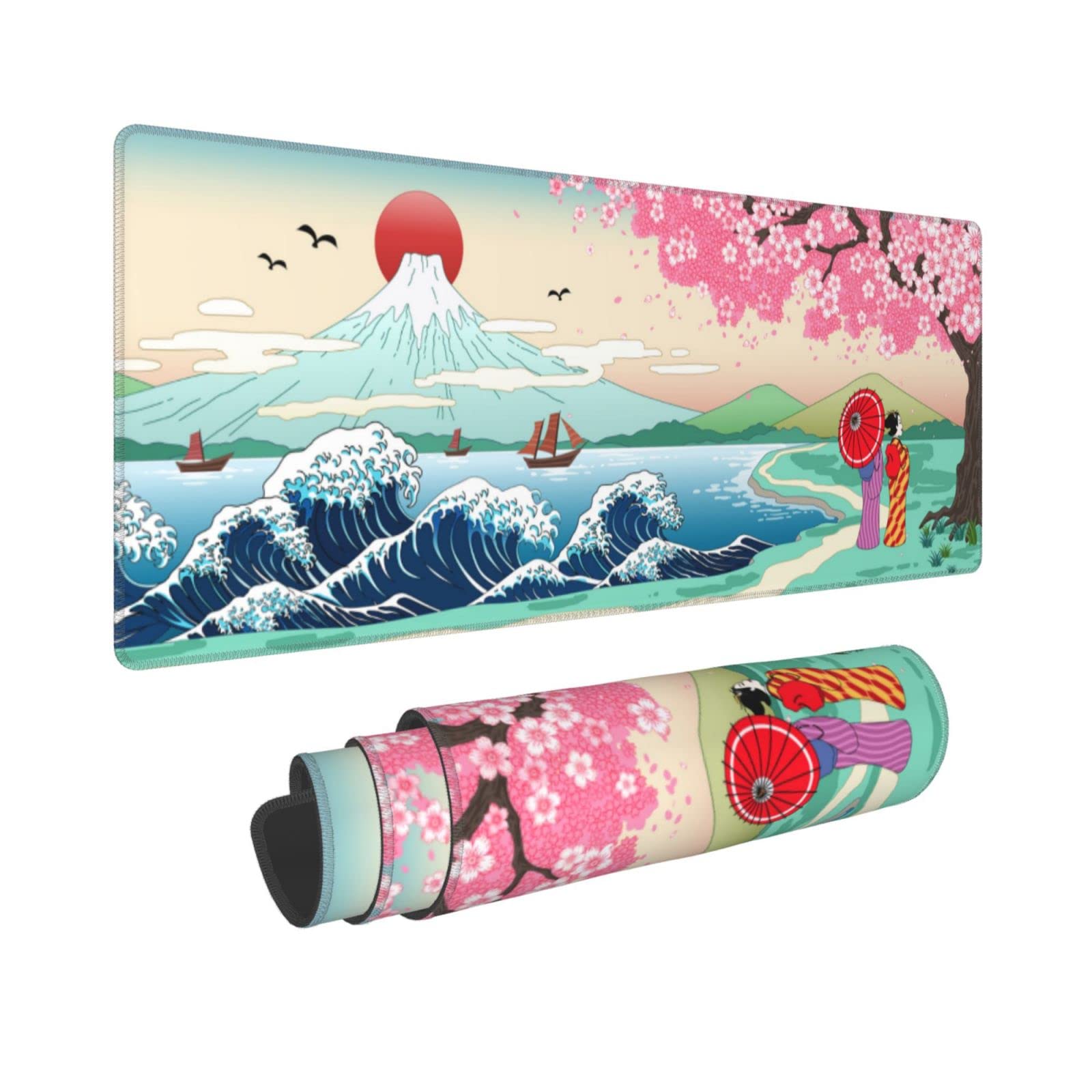 Japanese Wave Cherry Blossom Gaming Mouse Pad - Extra Large 31.5