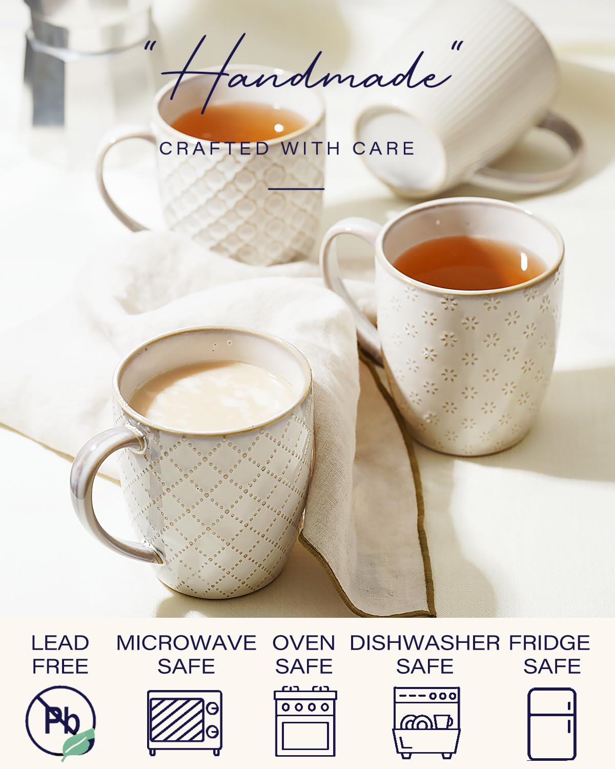 Getstar 4-Pack Ceramic Coffee Mugs - Microwave & Dishwasher Safe White Coffee Cups with Large Handle - Perfect for Home, Office, and Gifts