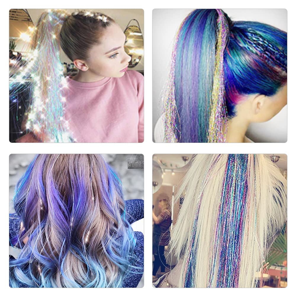 Nyamah Hair Tinsel Glitter Extensions - 6 Color Pack of Sparkling Hair Bling Strands for Parties, Festivals & Special Events | Shimmering Hair Highlights for Women & Girls | Perfect for Weddings, Raves & Cosplay