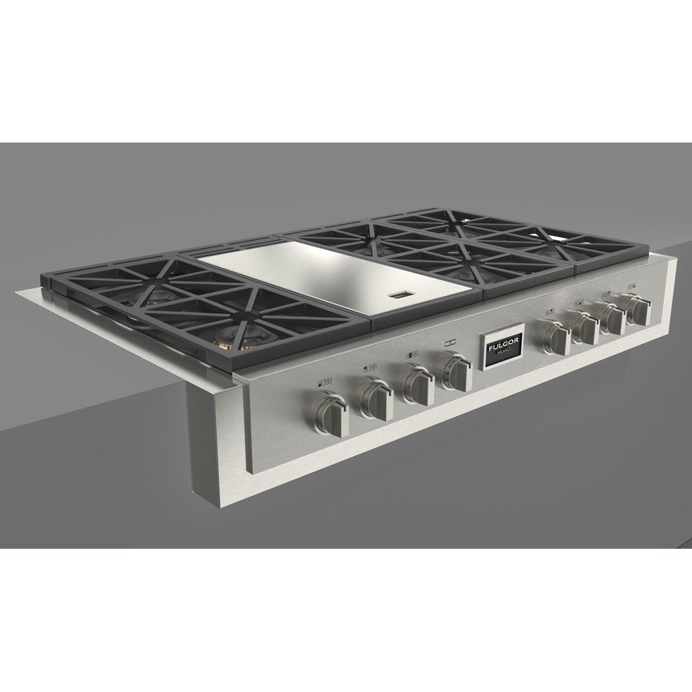 Fulgor Milano 48-Inch 600 Professional Series All Gas Rangetop - Model F6GRT486GS1 | Premium Gas Cooktop for Commercial Kitchens & Home Chefs | Ideal for High-Volume Cooking & Gourmet Meal Preparation