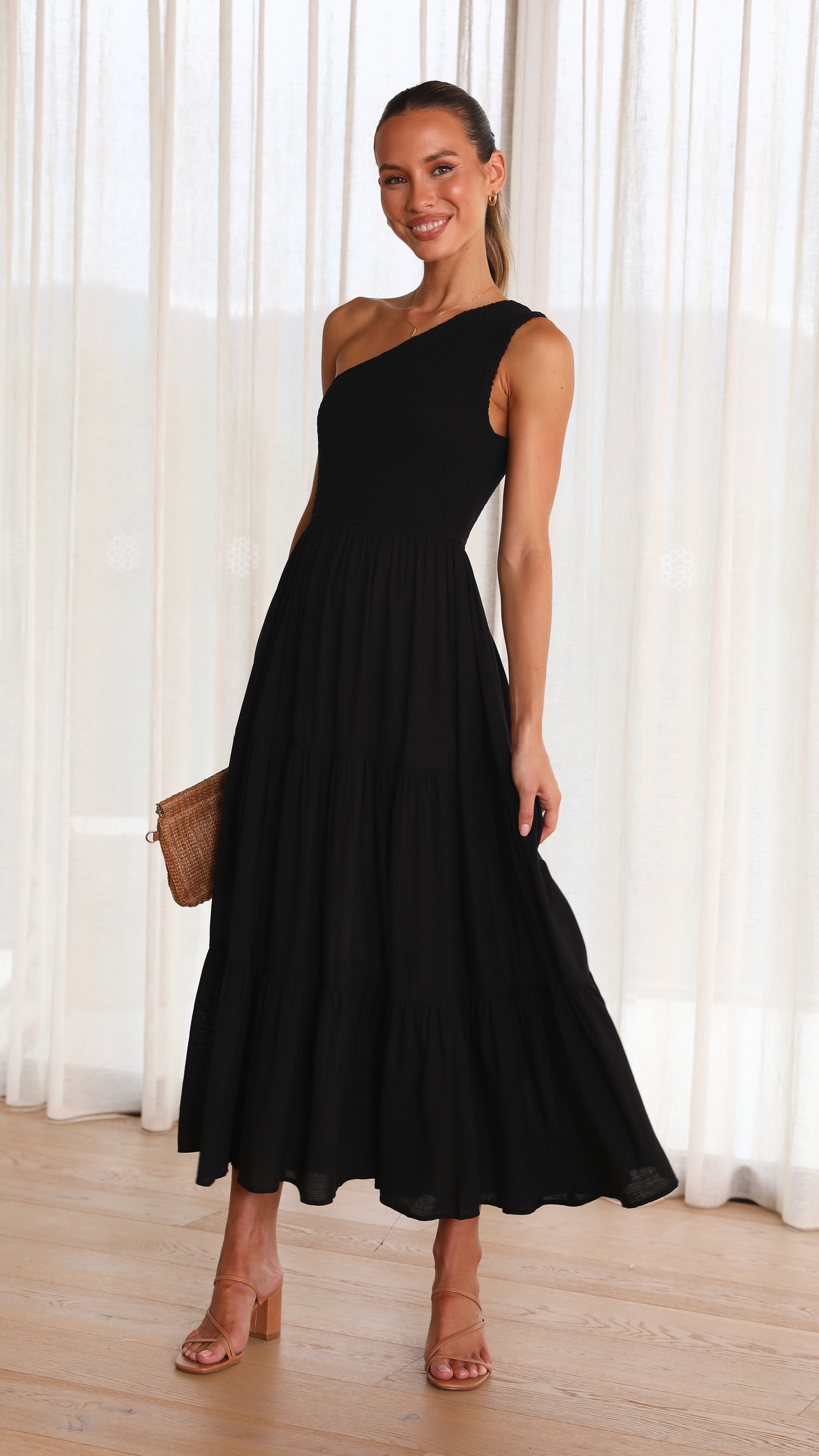 Cassy Midi Dress for Women - Elegant Black Flowy Summer Dress for Casual, Party & Date Night | Perfect for Beach, Vacation & Evening Outings