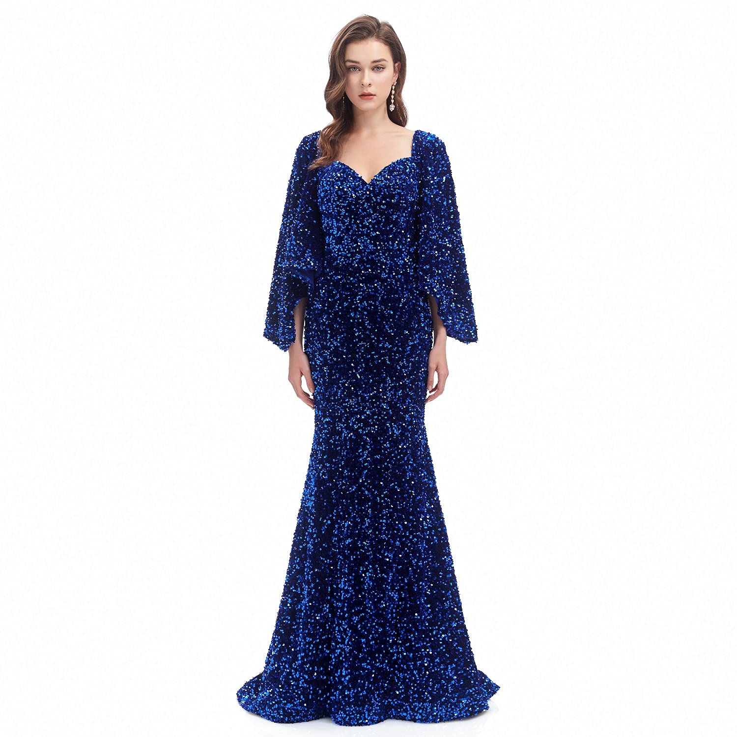 Engerla Sexy Long Sleeve Mermaid Party Dress - Black Sequins Lace Evening Gown Formal Maxi Dress for Prom, Wedding, Cocktail Party & Special Occasions