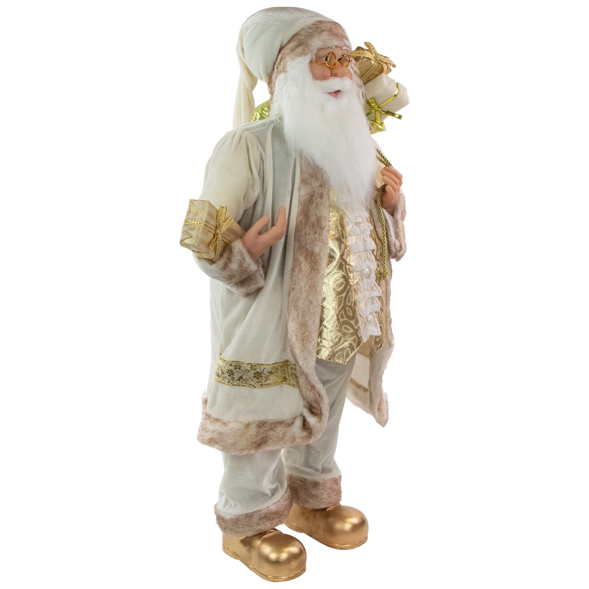 Northlight 36-Inch Standing Santa Claus Christmas Decoration - Glorious Winter White & Ivory Santa Figure with Gift Bag - Perfect for Holiday Home Decor, Christmas Party Centerpiece & Festive Gift Giving
