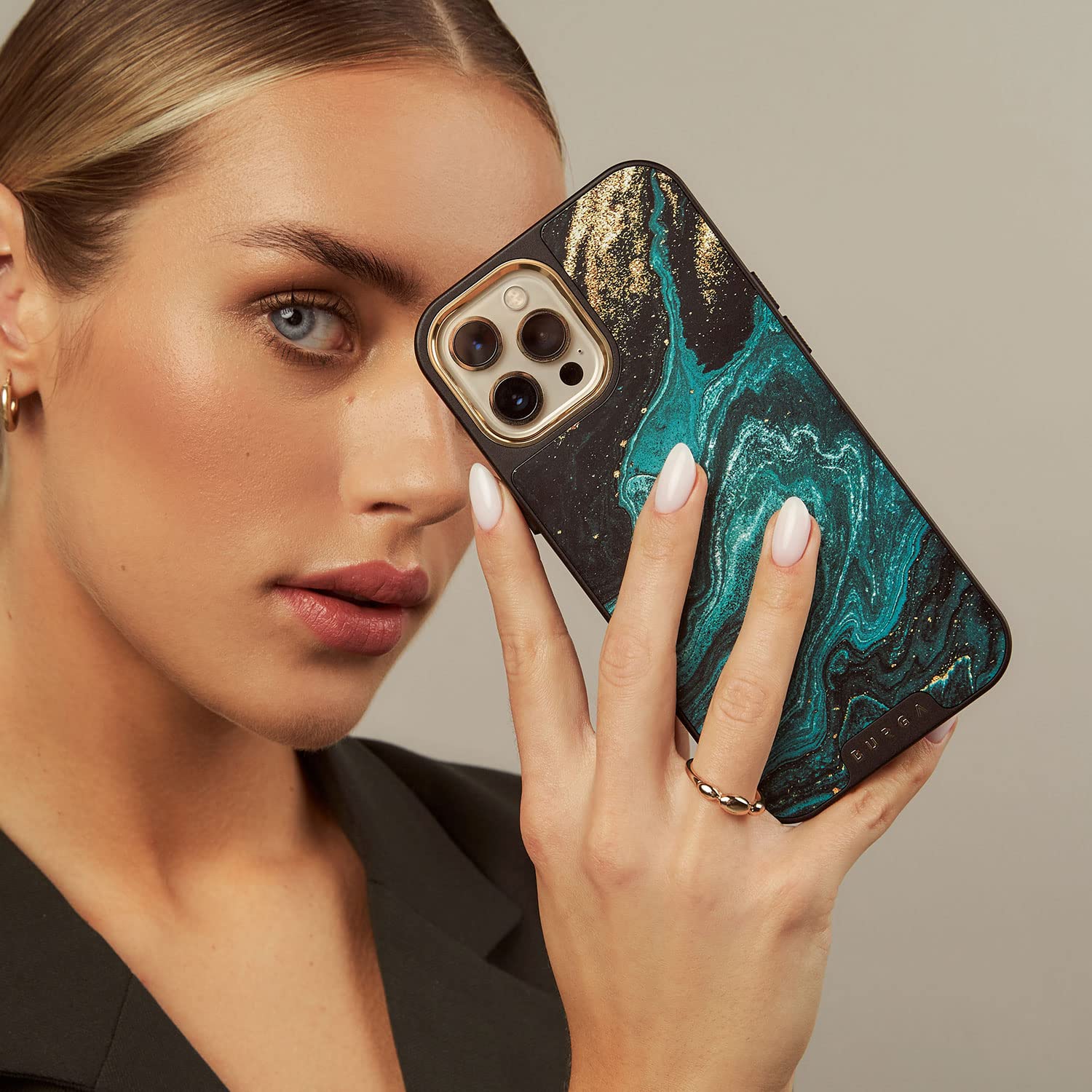 Luxury iPhone 12 PRO Case - Emerald Green Jade Stone Marble Design with CloudGuard 2-in-1 Defense System | Scratch-Resistant Protective Hard Cover | Cute but Tough Phone Case for Women | Perfect for Daily Use, Office, Travel and Gift Giving