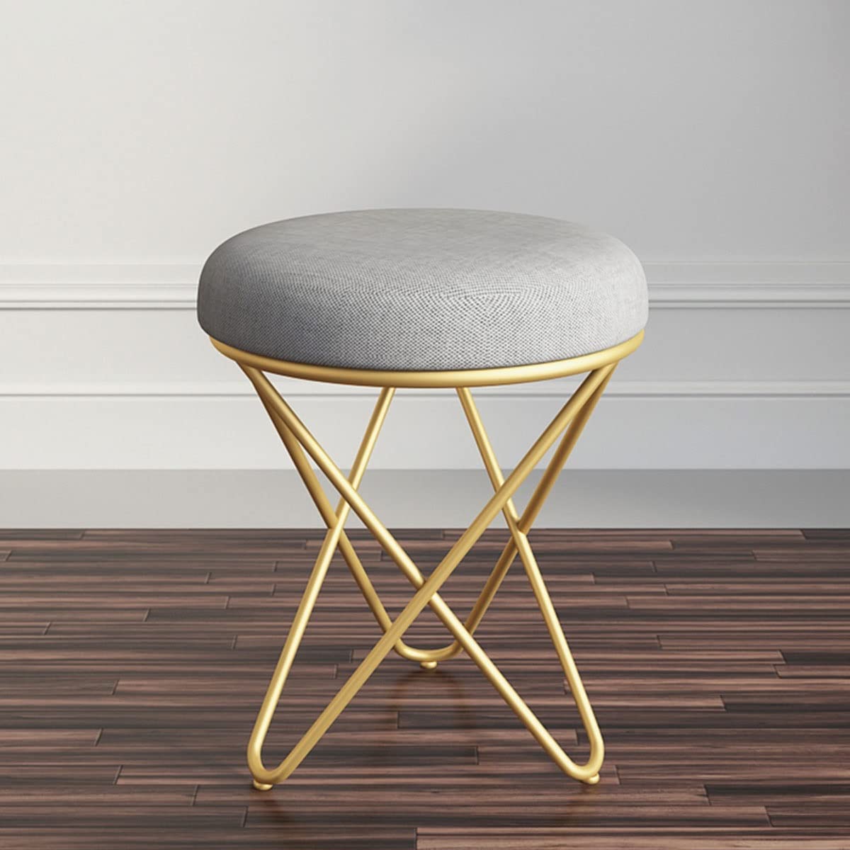 Gold Makeup Vanity Stool with Padded Seat - Dressing Bench, Piano Stool, Dining & Garden Footstool - Perfect for Bedroom, Bathroom & Home Decor