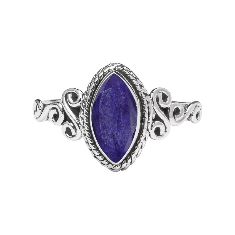 Blue Sapphire Sterling Silver Ring for Women - 925 Handmade Statement Ring with Natural Gemstone, Size US 8 | Promise Ring, Christmas Gift for Her, Perfect for Weddings, Anniversaries & Special Occasions