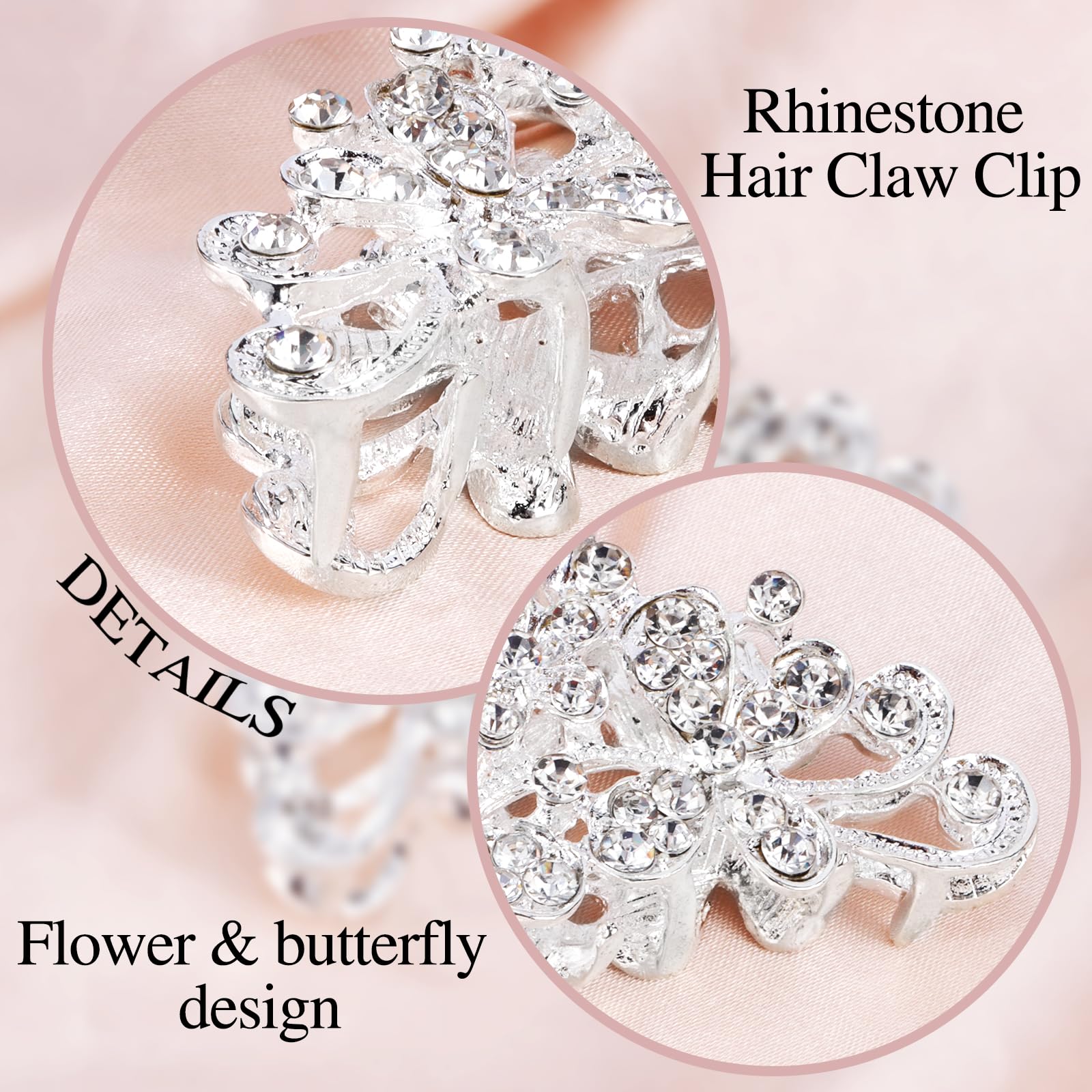 Sparkly Rhinestone Hair Claw Clips for Women - Silver Mini Diamond Crystal Glitter Hair Clips (2.36 inch) - Perfect for Parties, Weddings & Everyday Glam Accessories