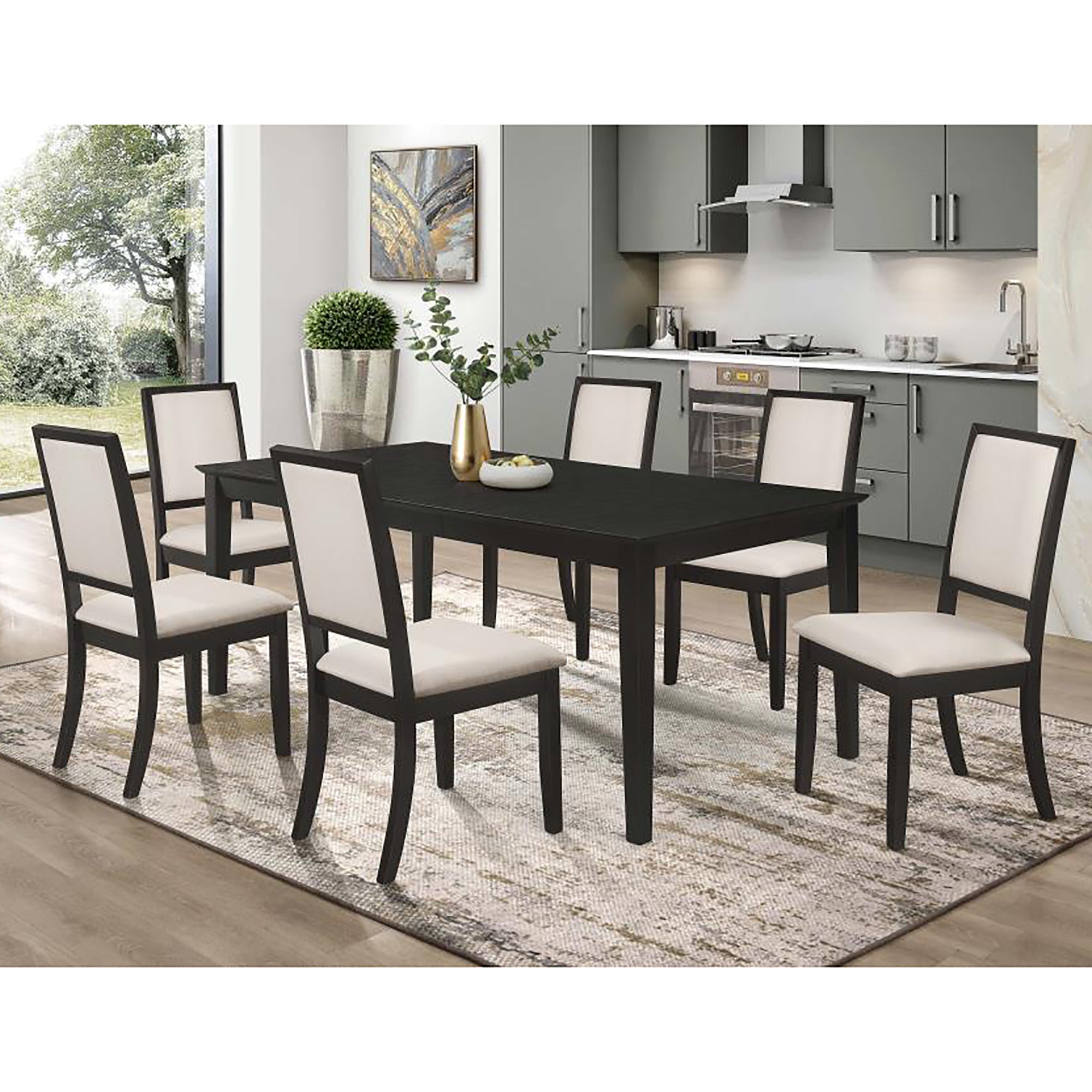 Cream and Black Upholstered Side Chairs (Set of 2) - Modern Dining Room Chairs for Kitchen, Living Room, and Office - Comfortable Accent Chairs for Home Decor