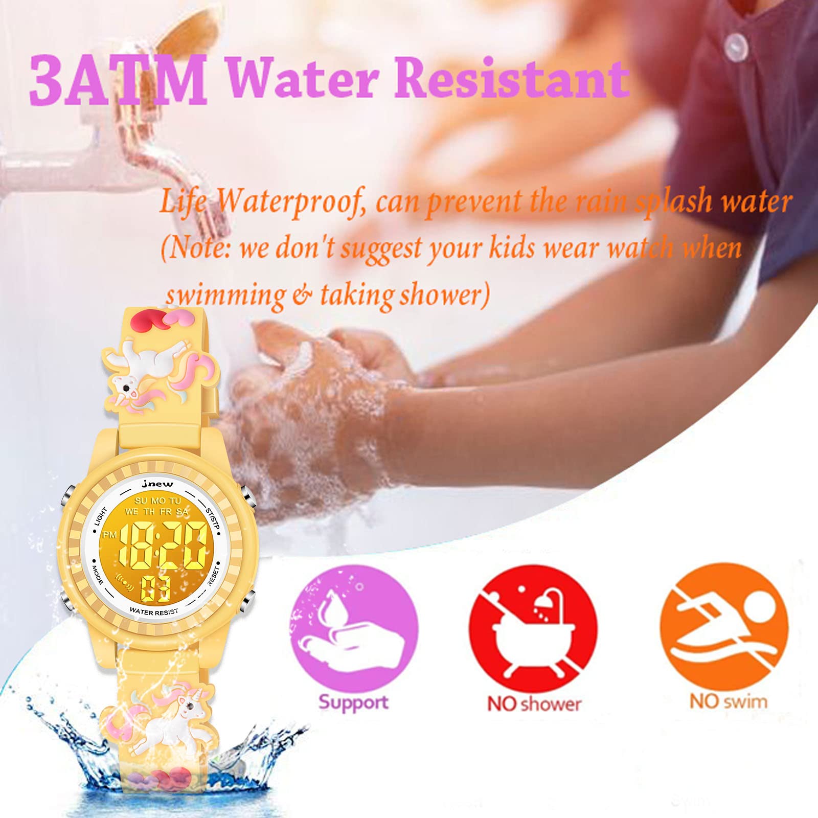 Venhoo Kids Digital Watch - 3D Cartoon Waterproof Wristwatch with 7 Color LED Lights, Alarm & Stopwatch for Girls Ages 3-10 | Perfect for School, Playtime & Outdoor Activities