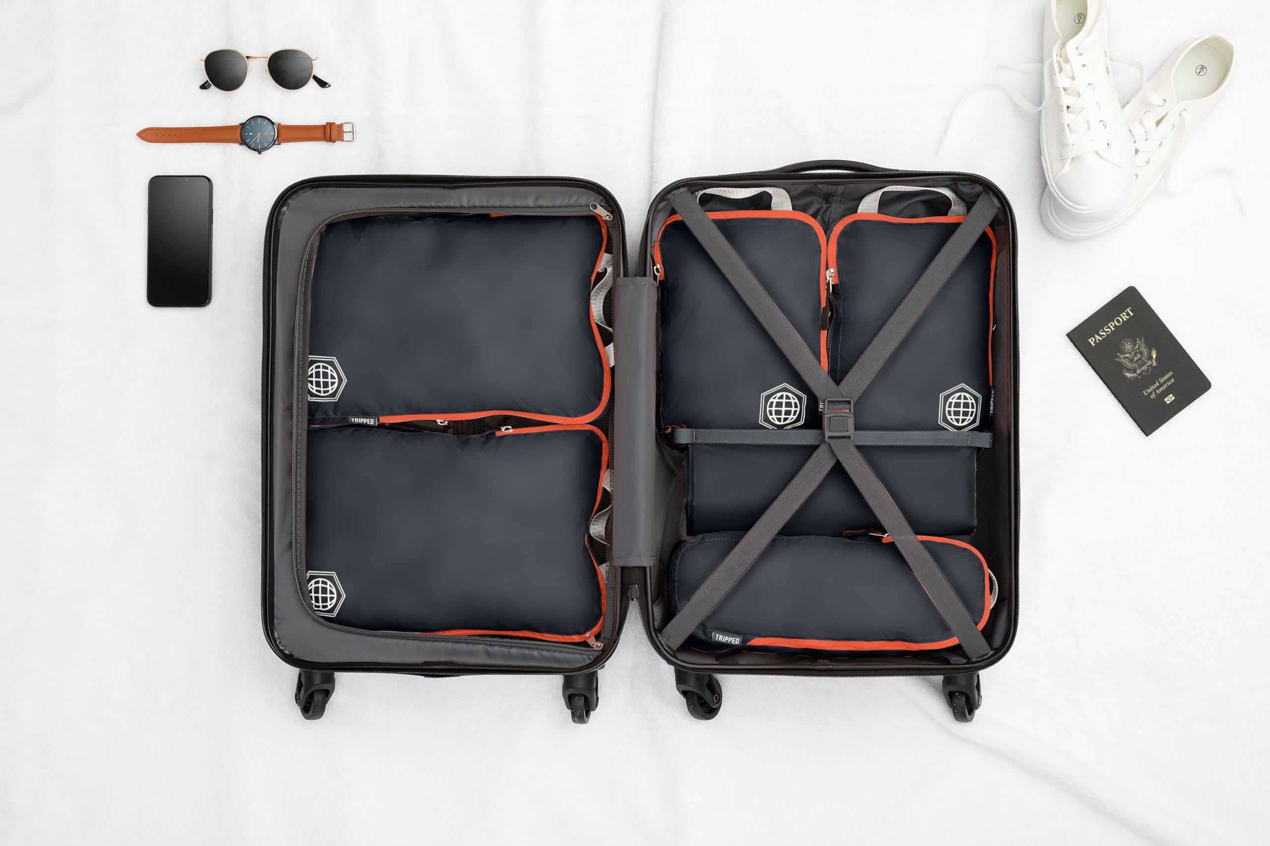 TRIPPED Travel Gear Compression Packing Cubes - Lightweight Luggage & Backpack Organizer for Clothes, Perfect for Business Trips, Vacations & Weekend Getaways
