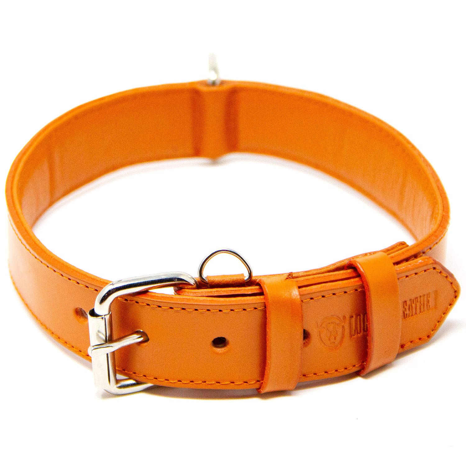 Premium Full Grain Leather Dog Collar - Padded Comfort for Medium Dogs, Adjustable & Durable (Orange, Medium) | Perfect for Walks, Training & Everyday Use