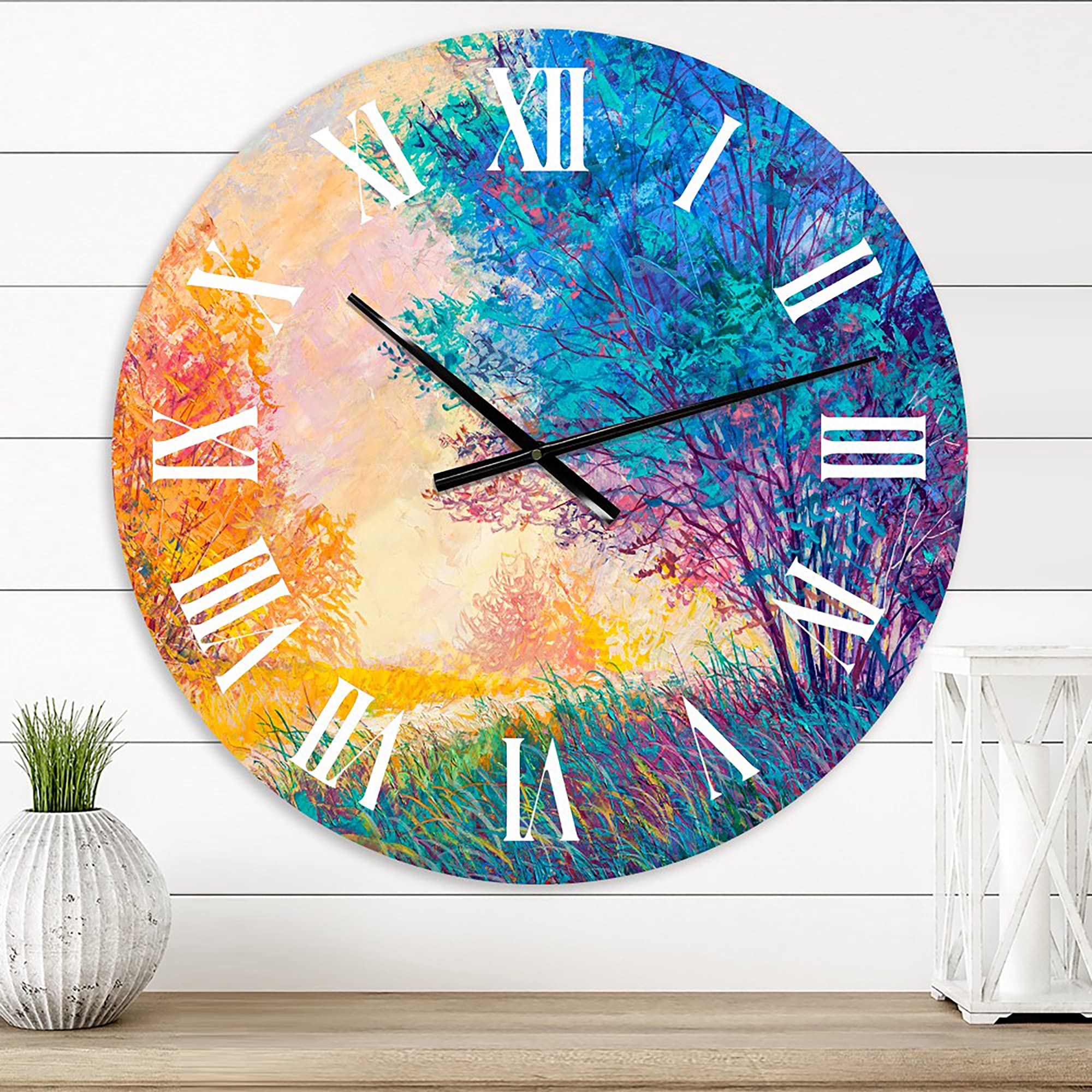 DesignQ Traditional Wall Clock 'Sunset in Autumnal Landscape' - Large Nature-Themed Wall Clock for Living Room, Bedroom & Office Decor - Perfect for Home, Office & Gifts
