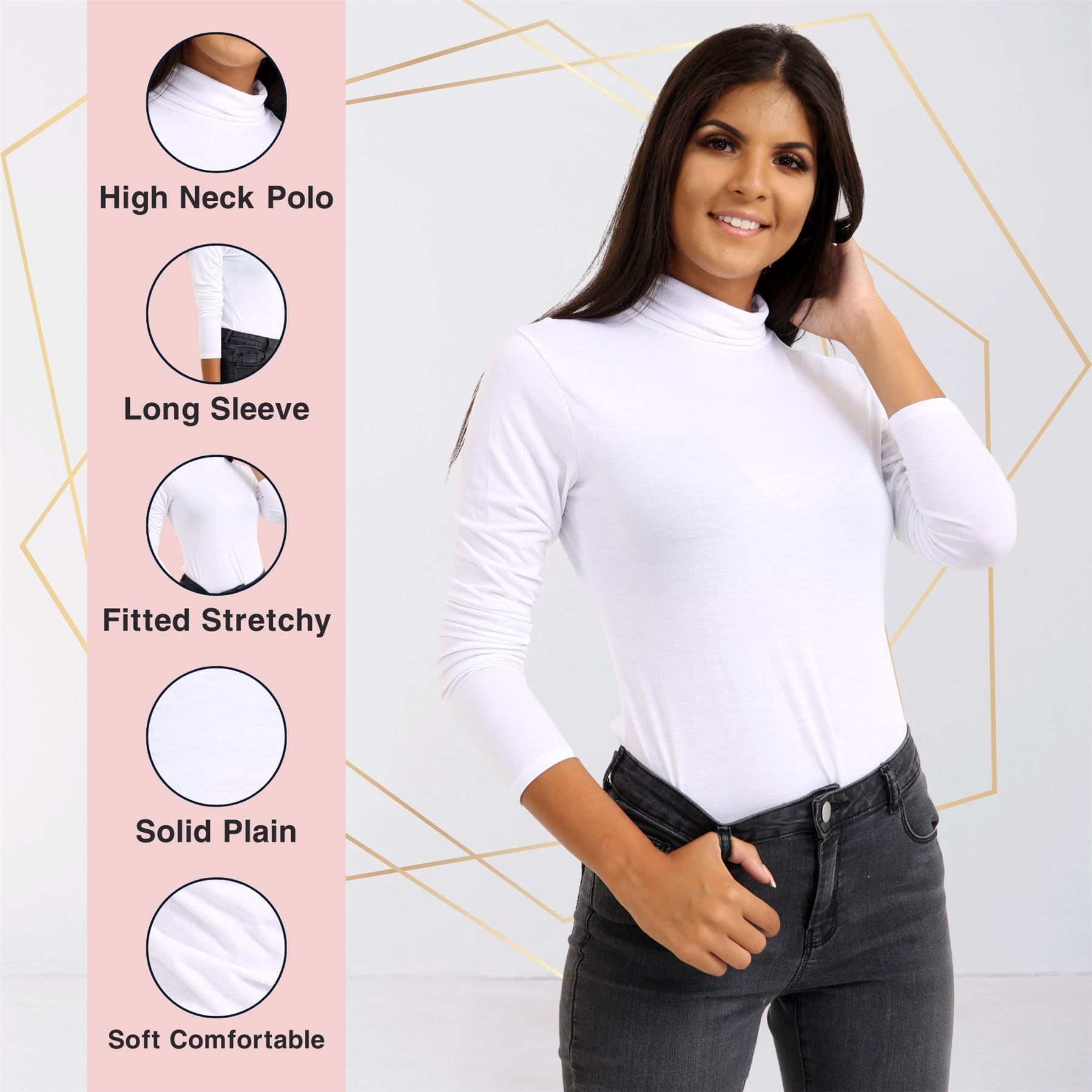 Janisramone® Women's Long Sleeve Compression Shirt - Thermal Undershirt with Turtle Neck for Workout & Layering - White (Perfect for Yoga, Running & Cold Weather)