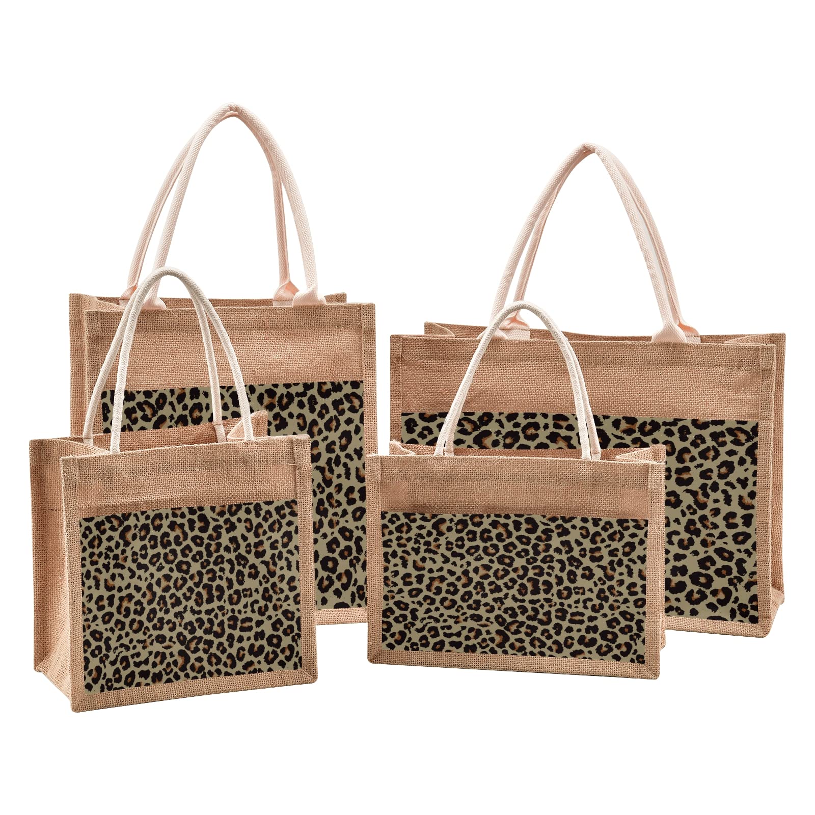 ALAZA Cheetah Print Tote Bag for Women - Brown Jute Grocery Shopping Bag with Handles - 8.7 x 11.8 x 5.9 Inches - Stylish & Durable for Outdoor Travel, Beach, Picnic & Daily Use