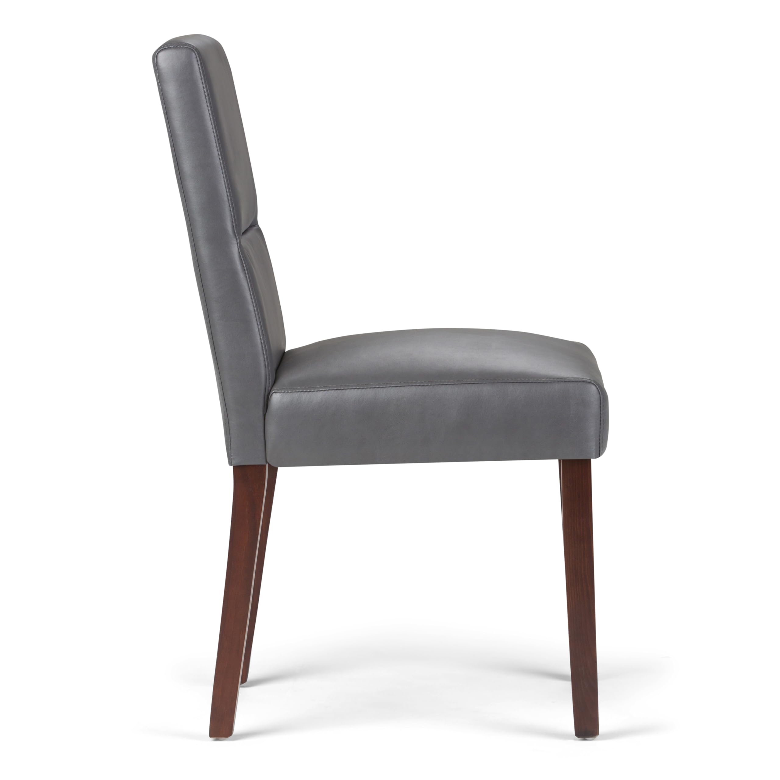 SIMPLIHOME Ashford Parson Dining Chair Set - 2 Pack Solid Wood Vegan Leather Upholstered High Back Chairs in Stone Grey (23