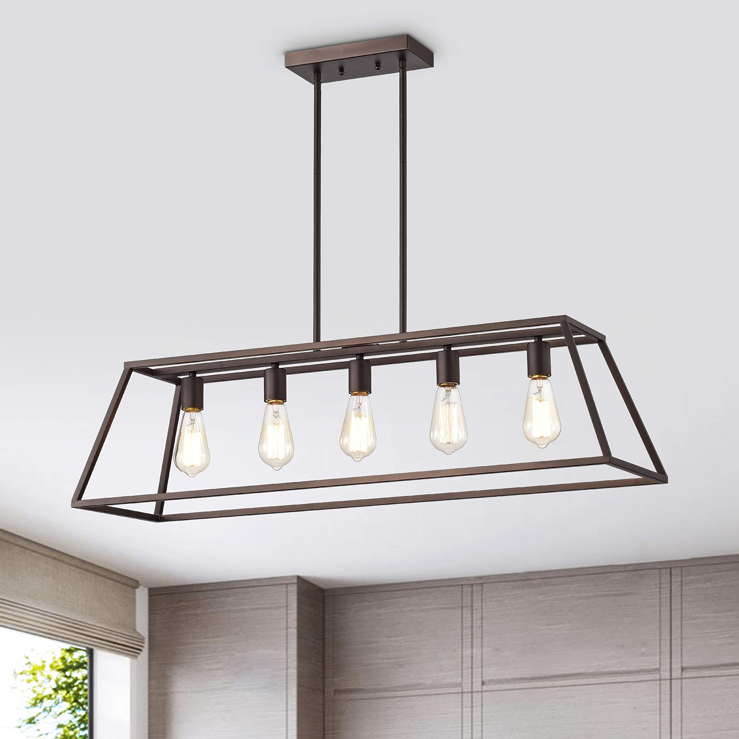 Industrial 5-Light Oil Rubbed Bronze Pendant Ceiling Fixture - 38