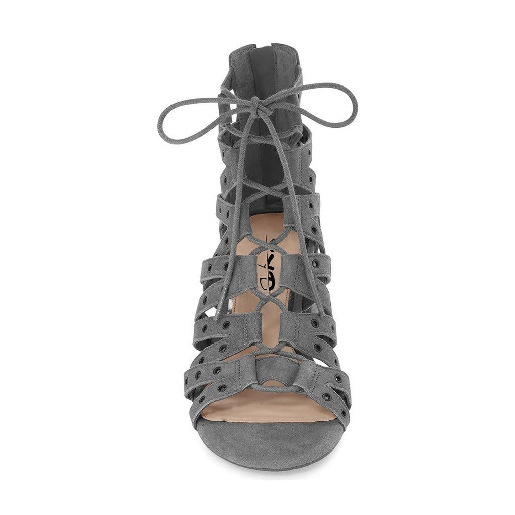 XYD Women's Gladiator Sandals - Caged Block Heel Open Toe Sandals with Grommet Straps & Back Zipper - Fashionable Dress Pumps for Parties, Weddings & Night Out