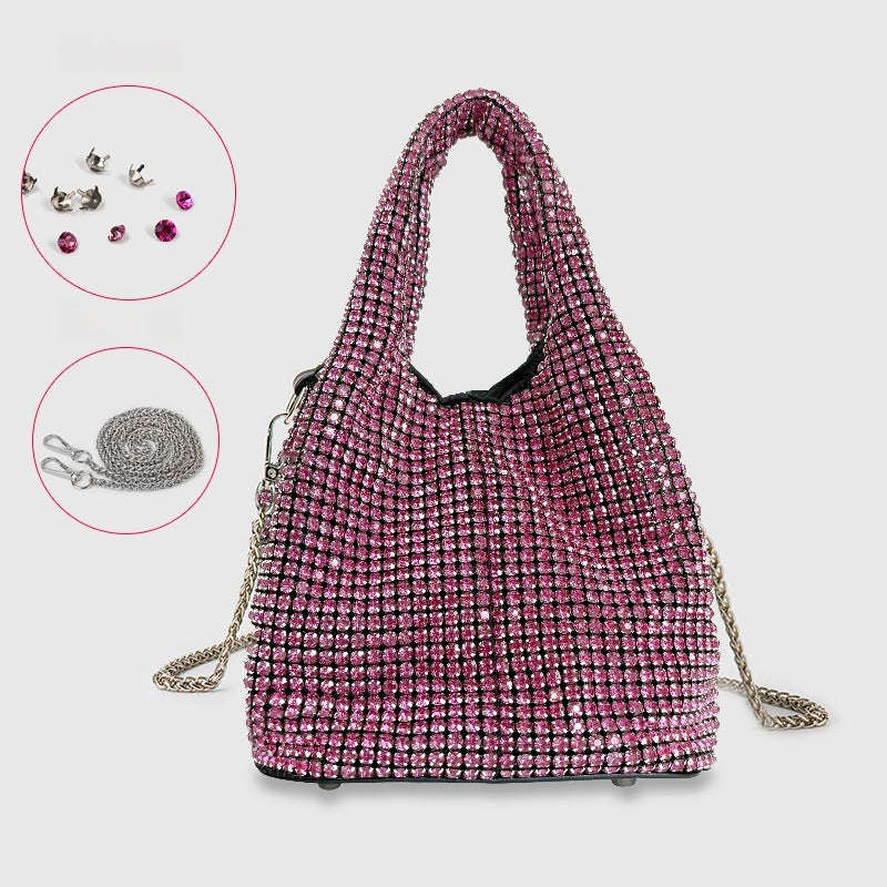 Luxury Diamond Encrusted & Diamond Filled Tote Bucket Dinner Bag - Elegant Evening Clutch for Parties, Weddings & Special Occasions - 819045946412
