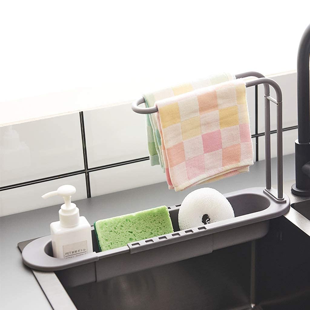 Expandable Kitchen Sink Organizer - Adjustable Colander & Food Strainer Storage Rack with Drain Basket | Space-Saving Telescopic Design for Small Kitchens & RVs | Perfect for Washing Vegetables, Draining Pasta & Organizing Sink Area