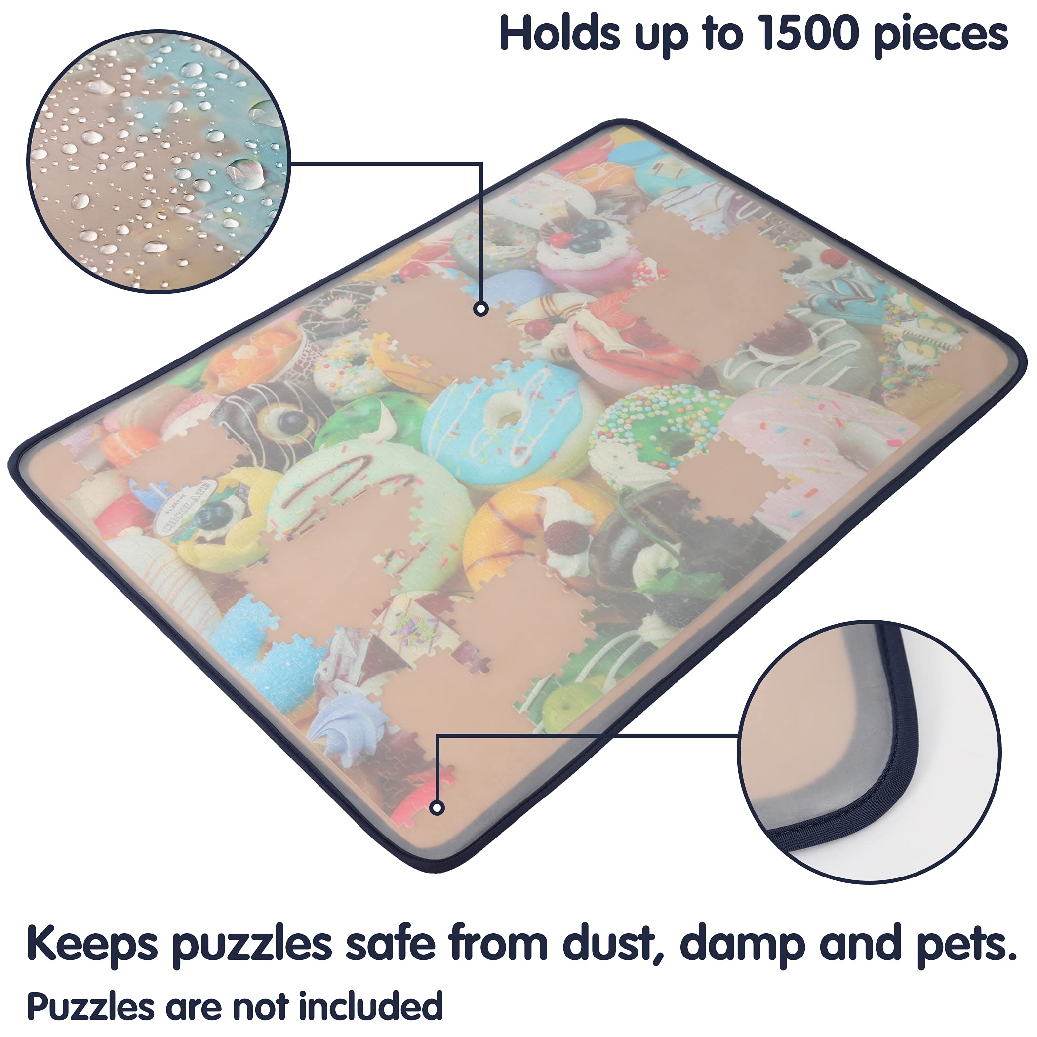 Premium Tektalk Jigsaw Puzzle Board with Dustproof Cover - Holds Up to 1500 Pieces (Khaki) | Portable Puzzle Mat for Adults & Kids | Perfect for Home, Travel, and Family Game Nights