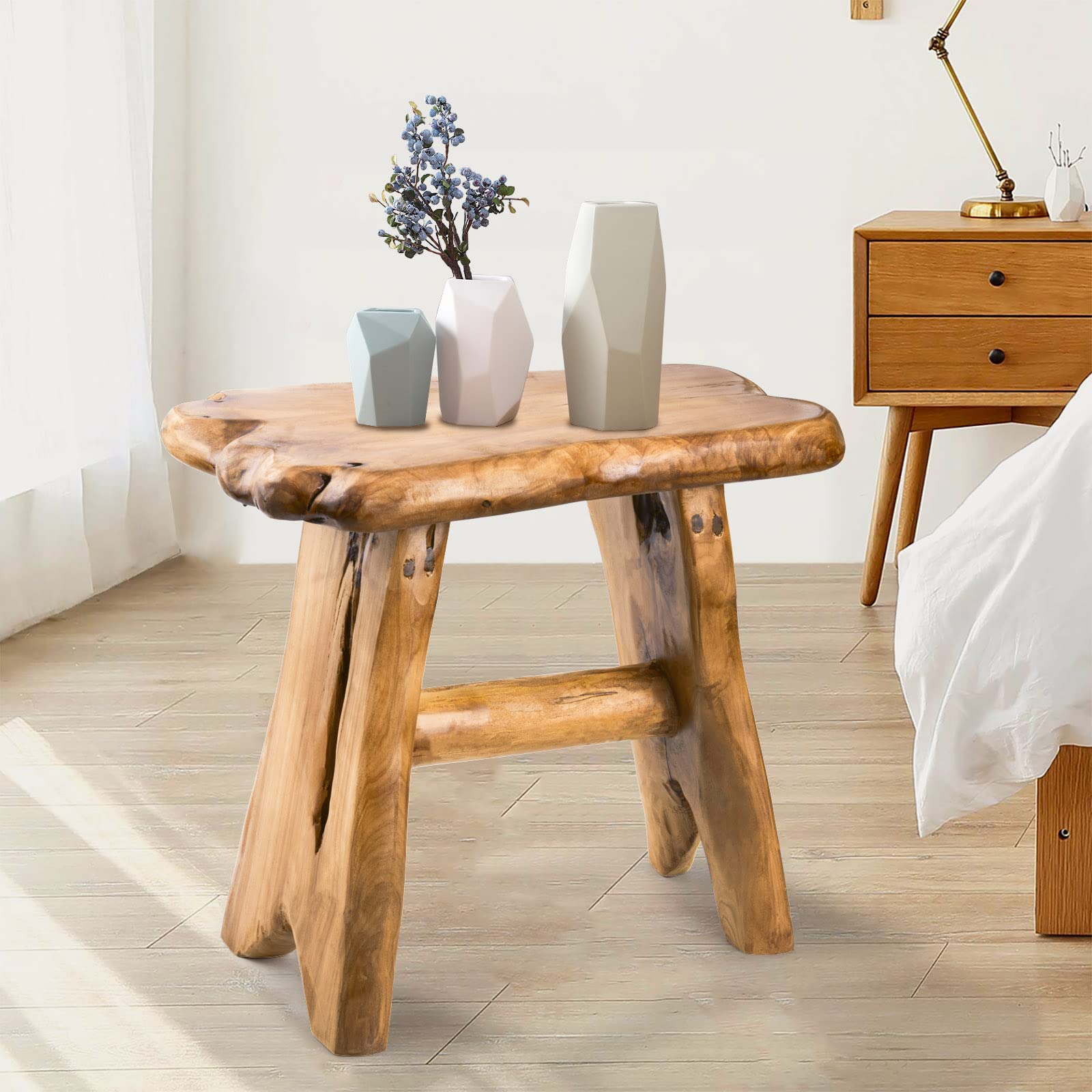 Handmade Live Edge Wood Step Stool - Unique Freeform Design for Home & Garden - Natural Plant Stand, Side Table for Living Room, Bedroom, Yard & Outdoor Decor