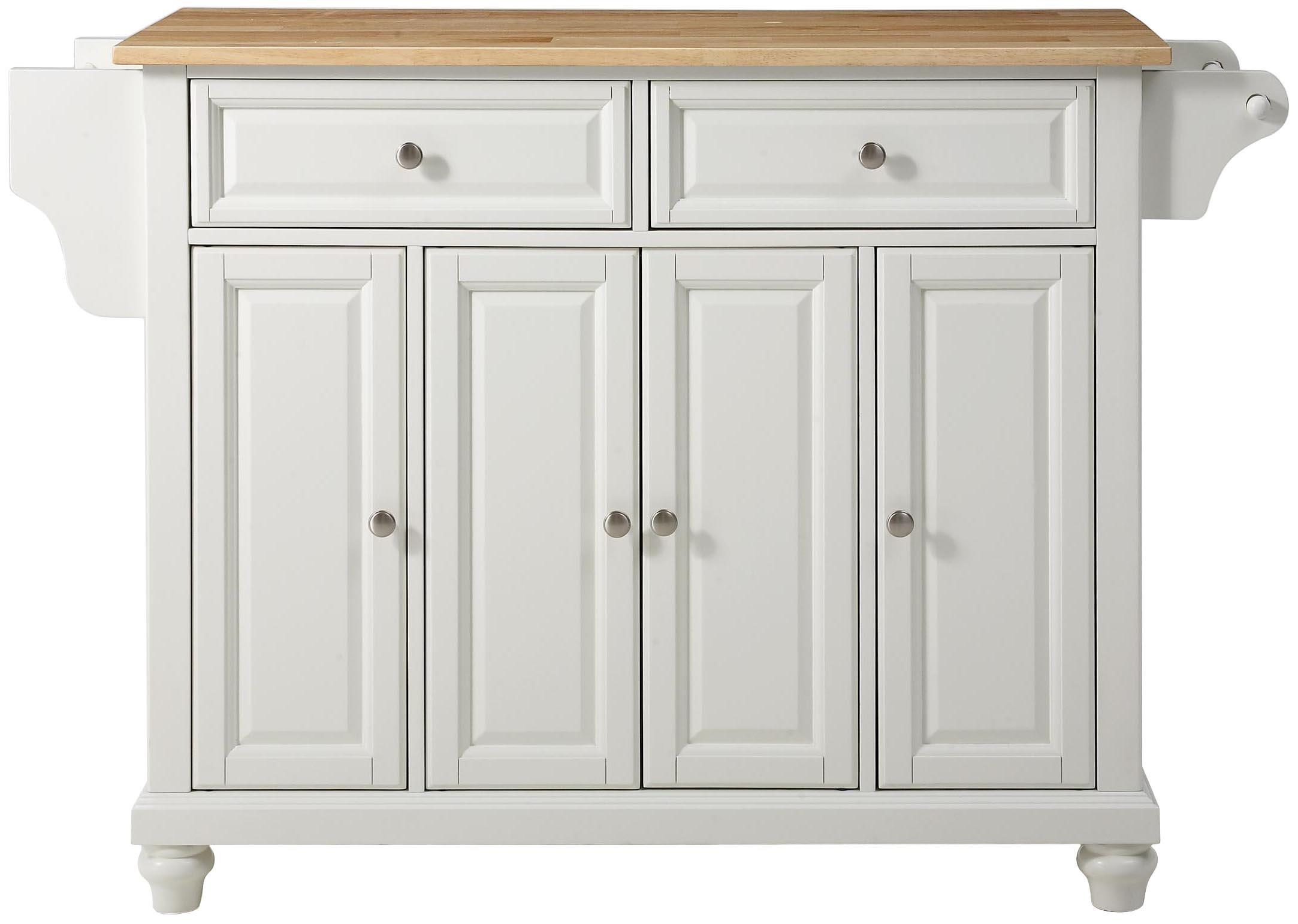 Crosley Cambridge White Kitchen Island with Natural Wood Top - Stylish and Functional Kitchen Cart for Small Spaces, Meal Prep, and Extra Storage