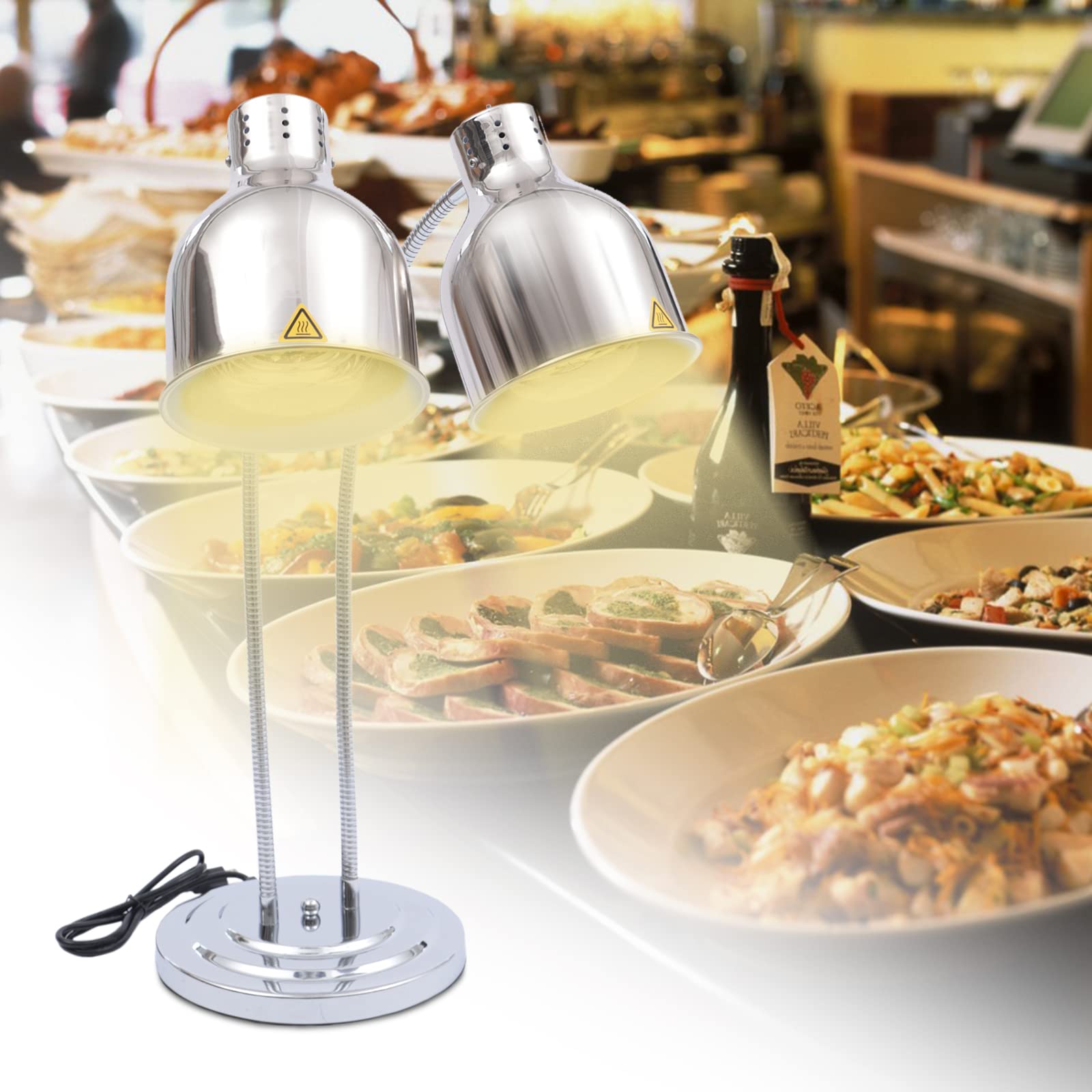 Commercial Food Heat Lamp with Dual 250W Bulbs - Perfect for Restaurants & Buffets