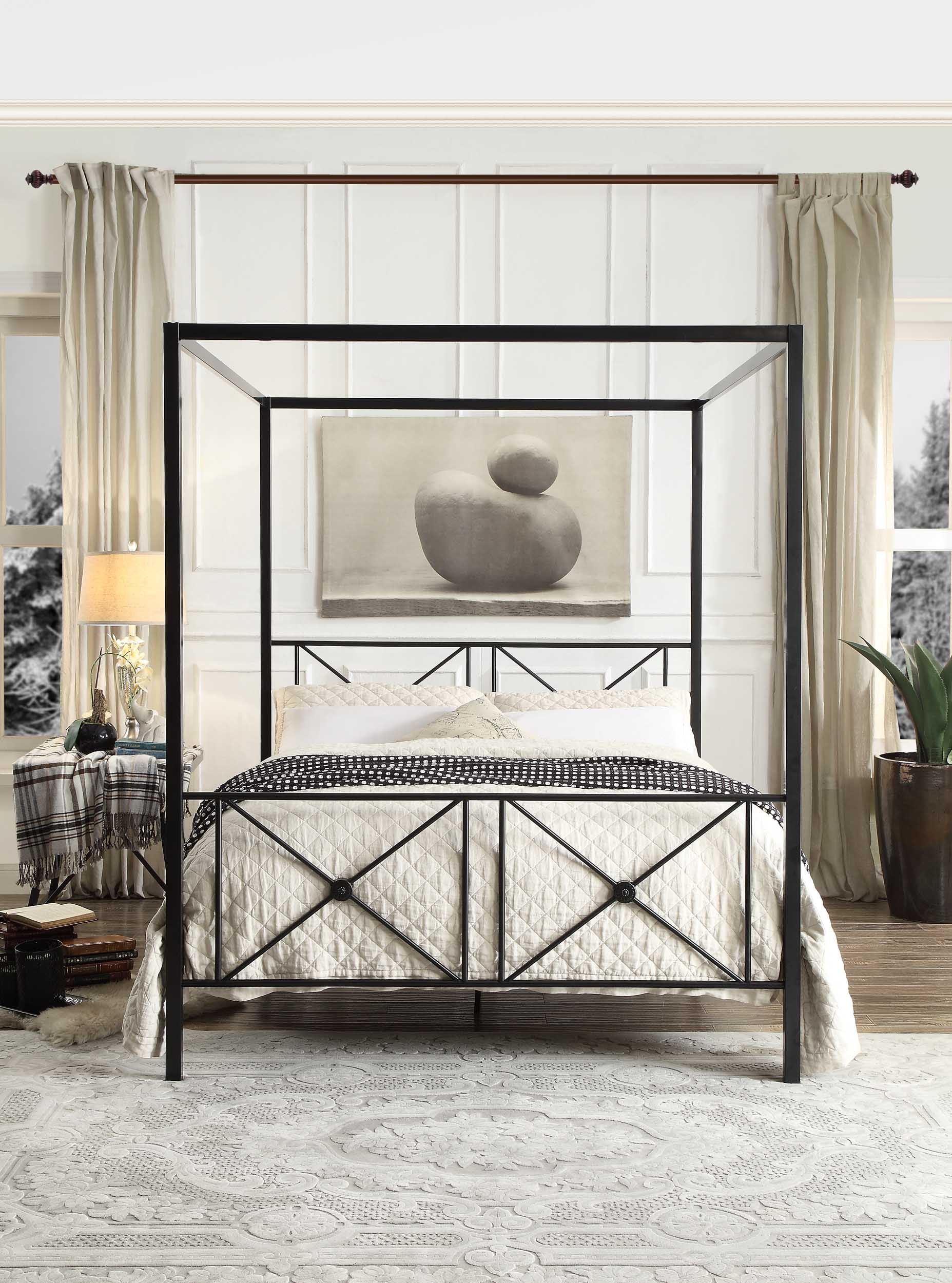 Homelegance Rapa Metal Canopy Bed Frame - Queen Size, Black Finish | Elegant Bedroom Furniture for Master Suite, Guest Room & Luxury Hotel Decor