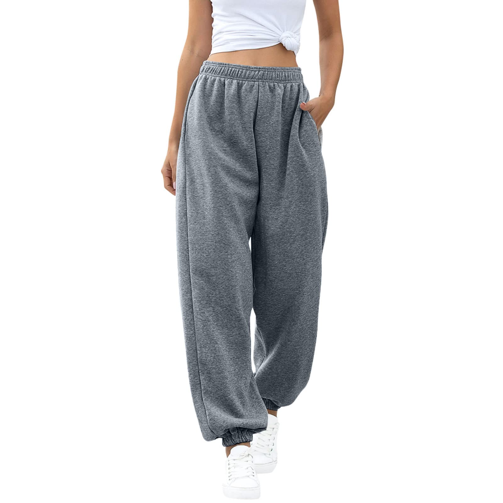 ASHER FASHION Women's High Waist Jogger Sweatpants - Baggy Lounge Yoga Pants with Pockets for Running, Workout & Casual Wear