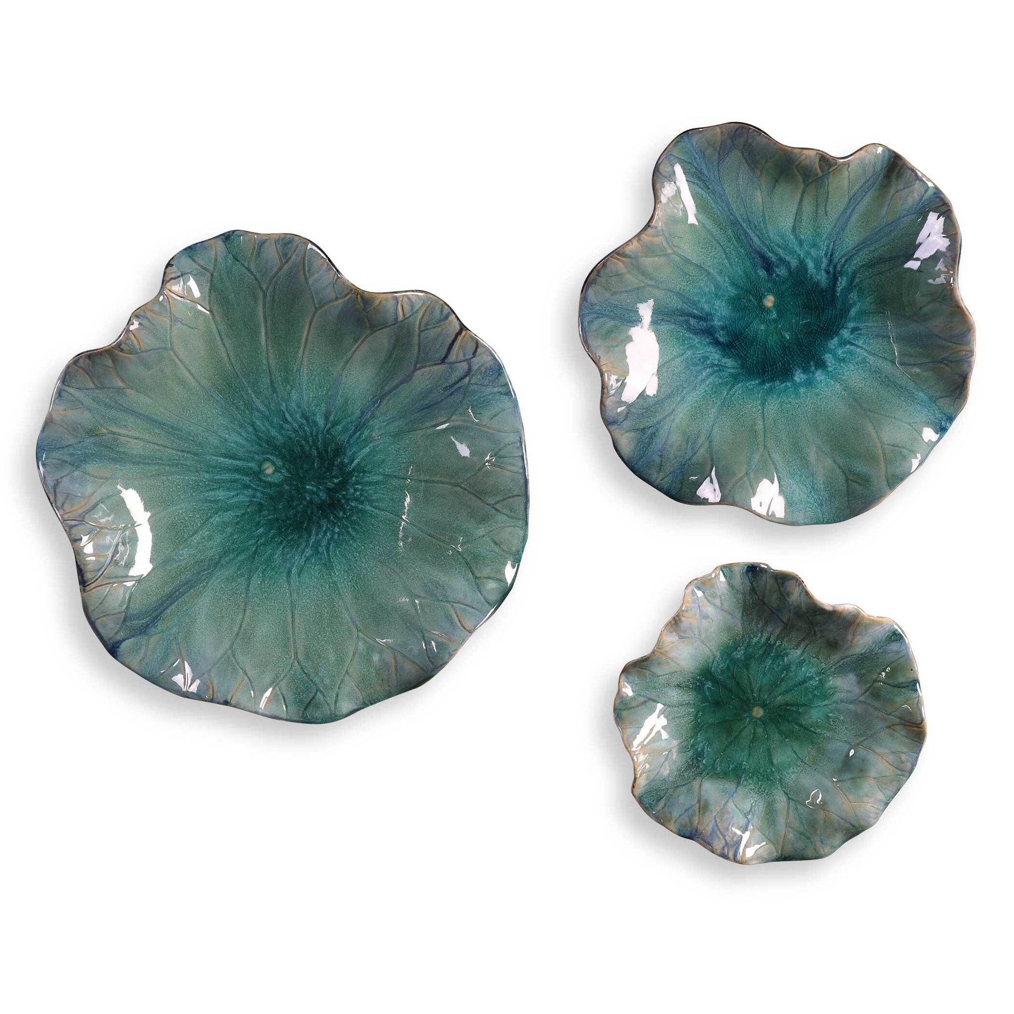Abella Ceramic Flowers Set of 3 - Handmade Blue Porcelain Home Decor for Table Centerpiece, Wedding Decorations & Spring Home Accents