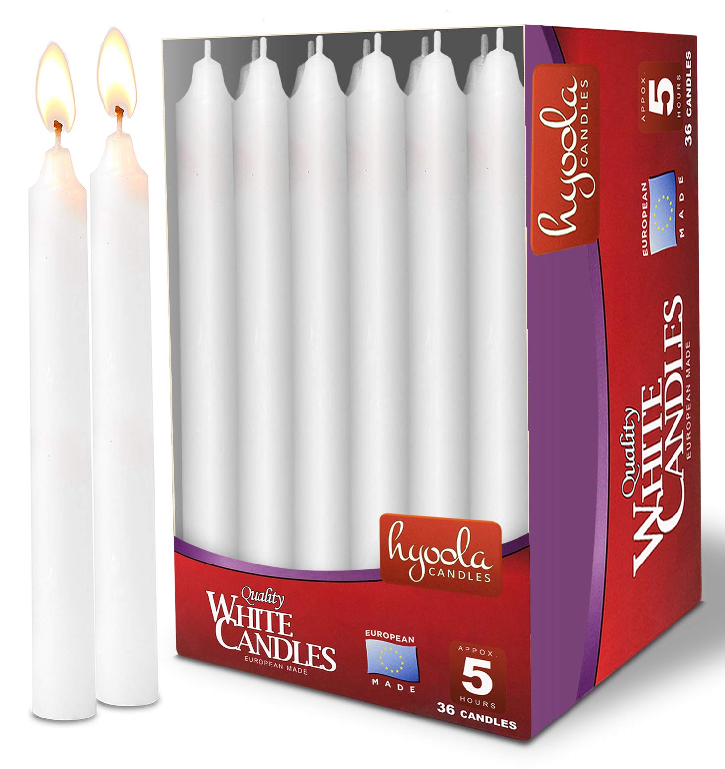 Hyoola White Candles - 6 Inch Candlesticks (15cm) - 36 Pack with 5 Hour Burn Time - Premium European Made Taper Candles for Wedding Centerpieces, Romantic Dinners & Holiday Decorations