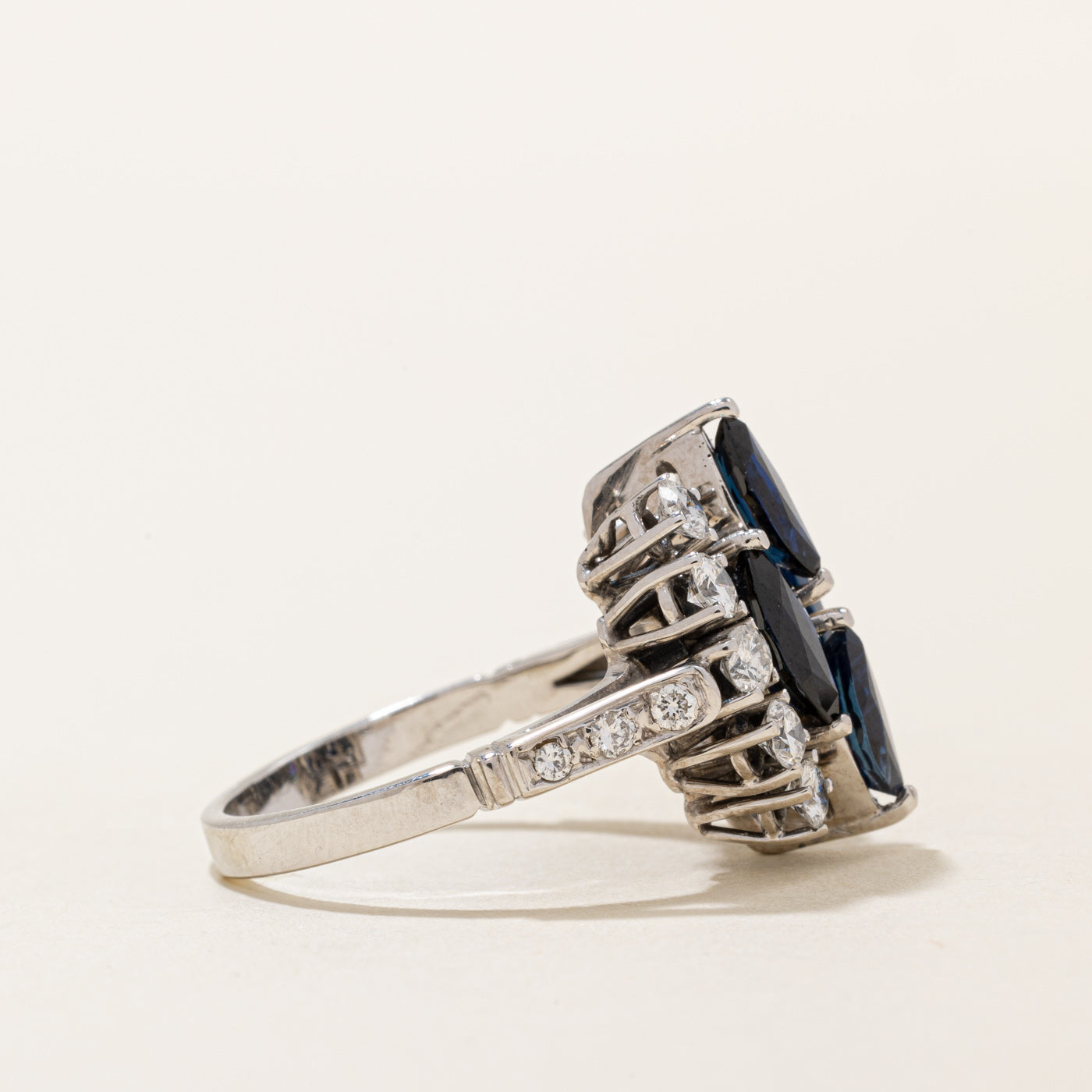 1.80ctw Synthetic Sapphire & 0.80ctw Natural Diamond Cocktail Ring - Size 6.75 | Elegant Evening Party Jewelry for Women | Perfect for Weddings, Anniversaries & Special Occasions