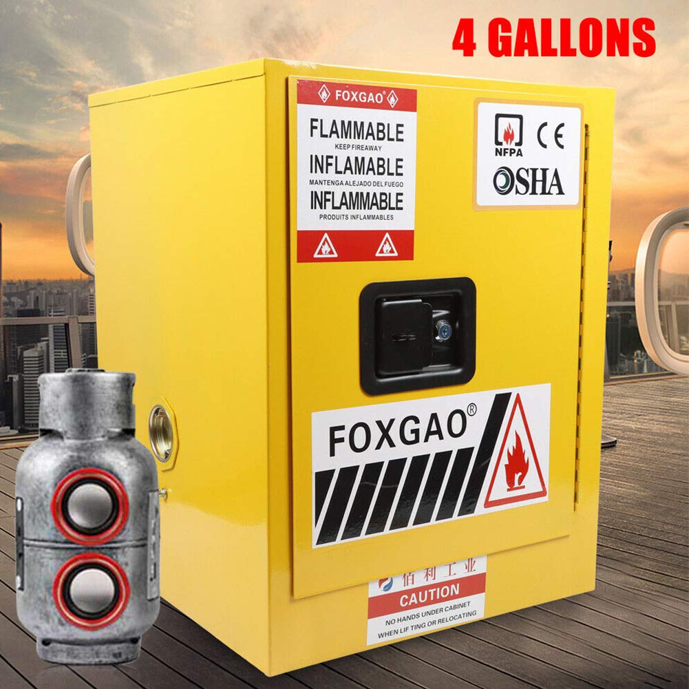 4 Gallon Flammable Safety Storage Cabinet - Heavy Duty Galvanized Steel Chemical Cabinet for Garage, Workshop & Laboratory | OSHA Compliant Fireproof Cabinet for Paint, Gasoline & Hazardous Liquids