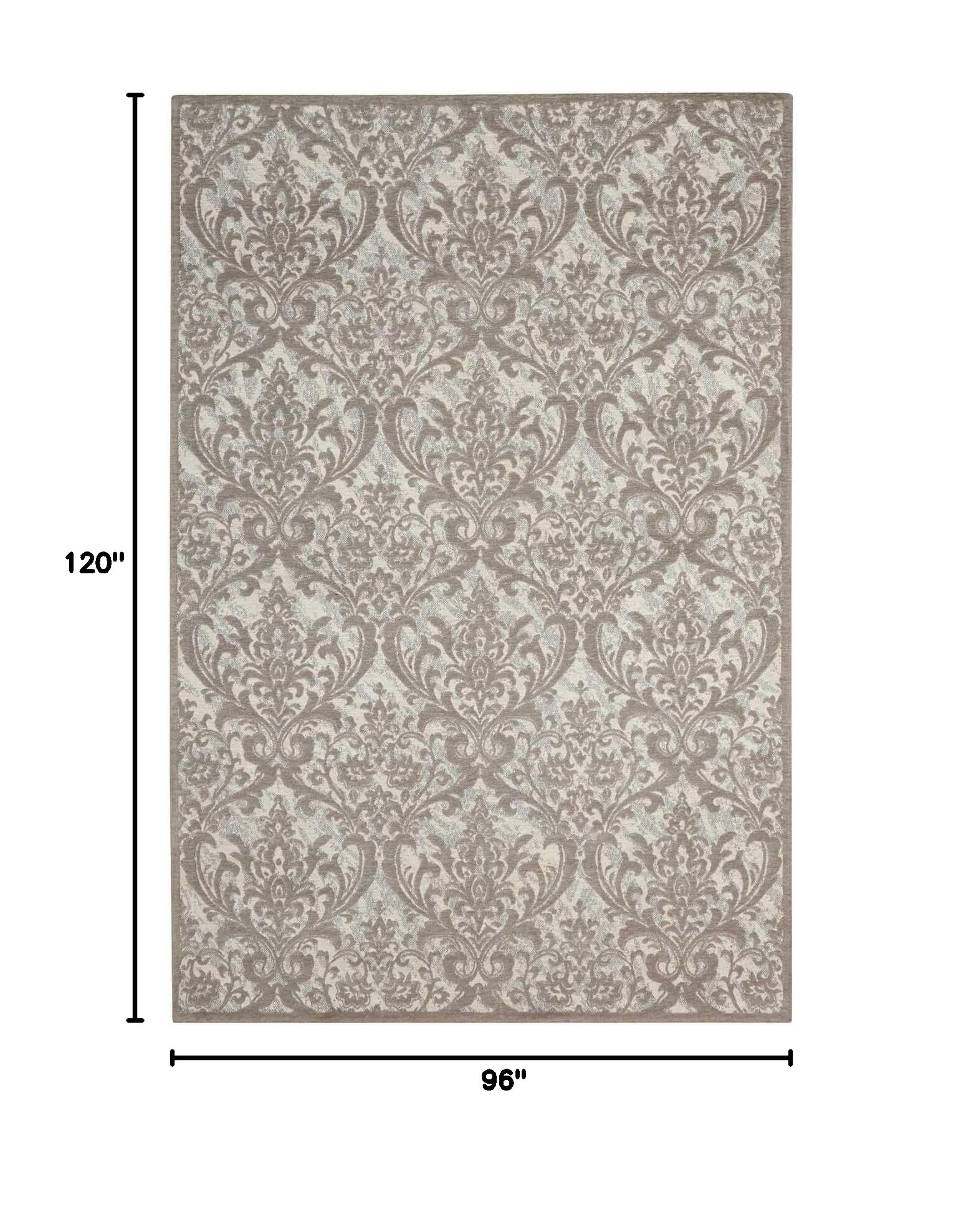 Nourison Damask Traditional Ivory/Grey 8' x 10' Area Rug - Easy to Clean, Non-Shedding, Stain Resistant | Perfect for Bedroom, Living Room, Dining Room & Kitchen Decor (8x10)